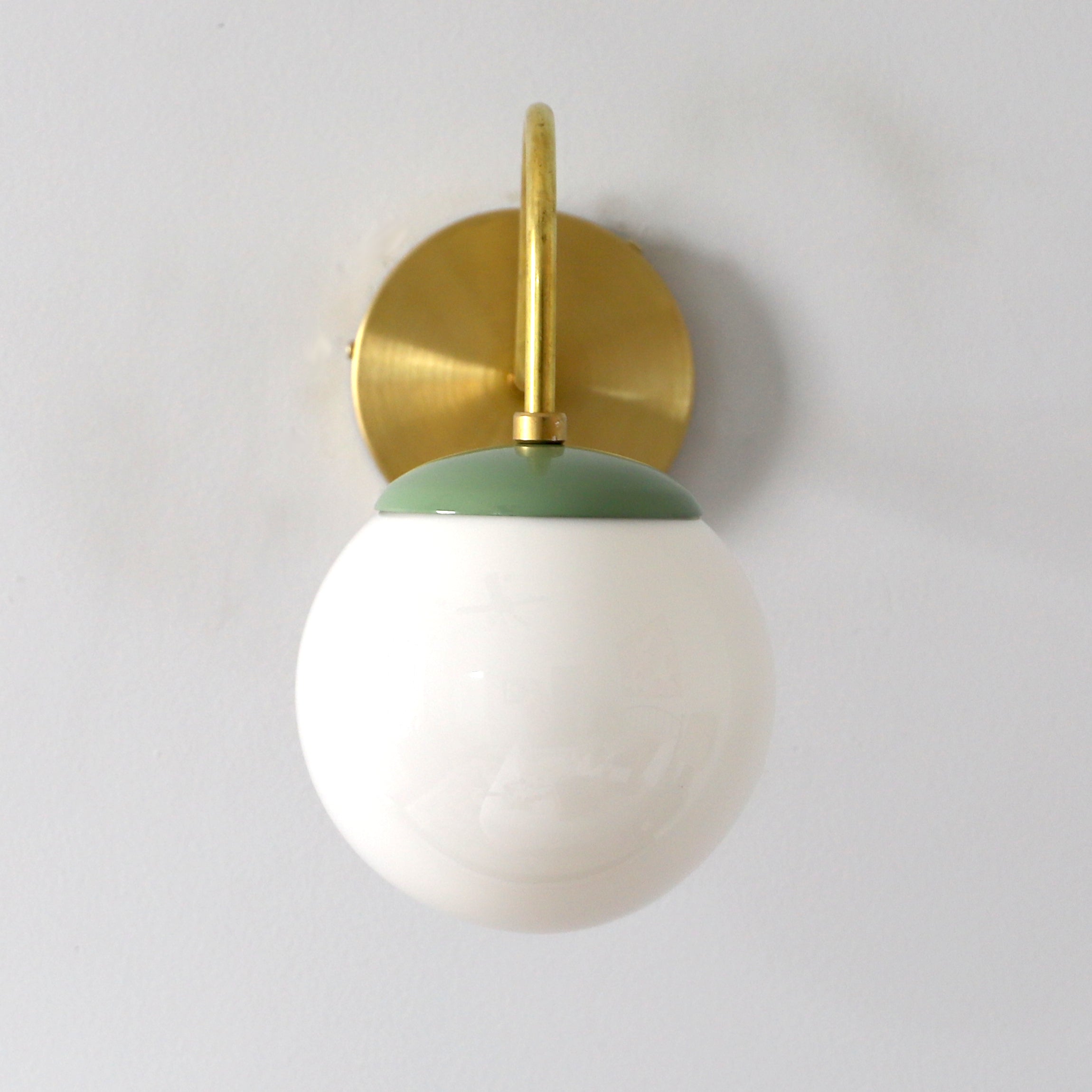Brass Wall Lamp Sconce - Curved Arm with Handblown Frosted Glass