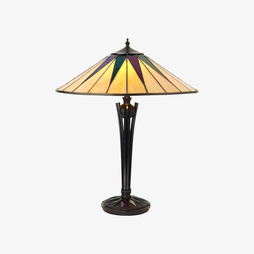 TF Dark Star Tiffany Style Geometric Shade Table Lamp for Bedroom and Accent Lighting