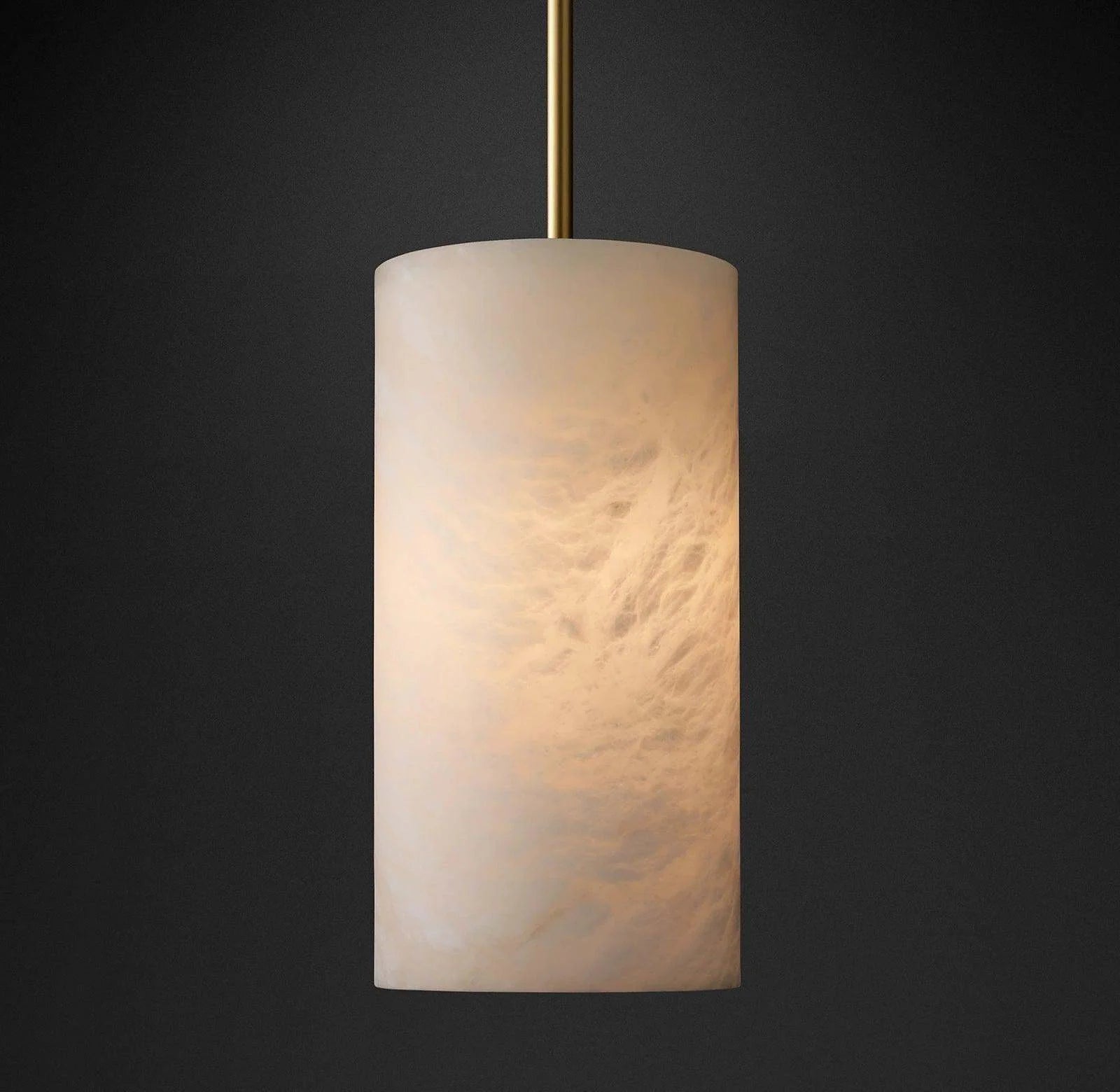 Hand Carved Alabaster Cylinder Pendant Light
