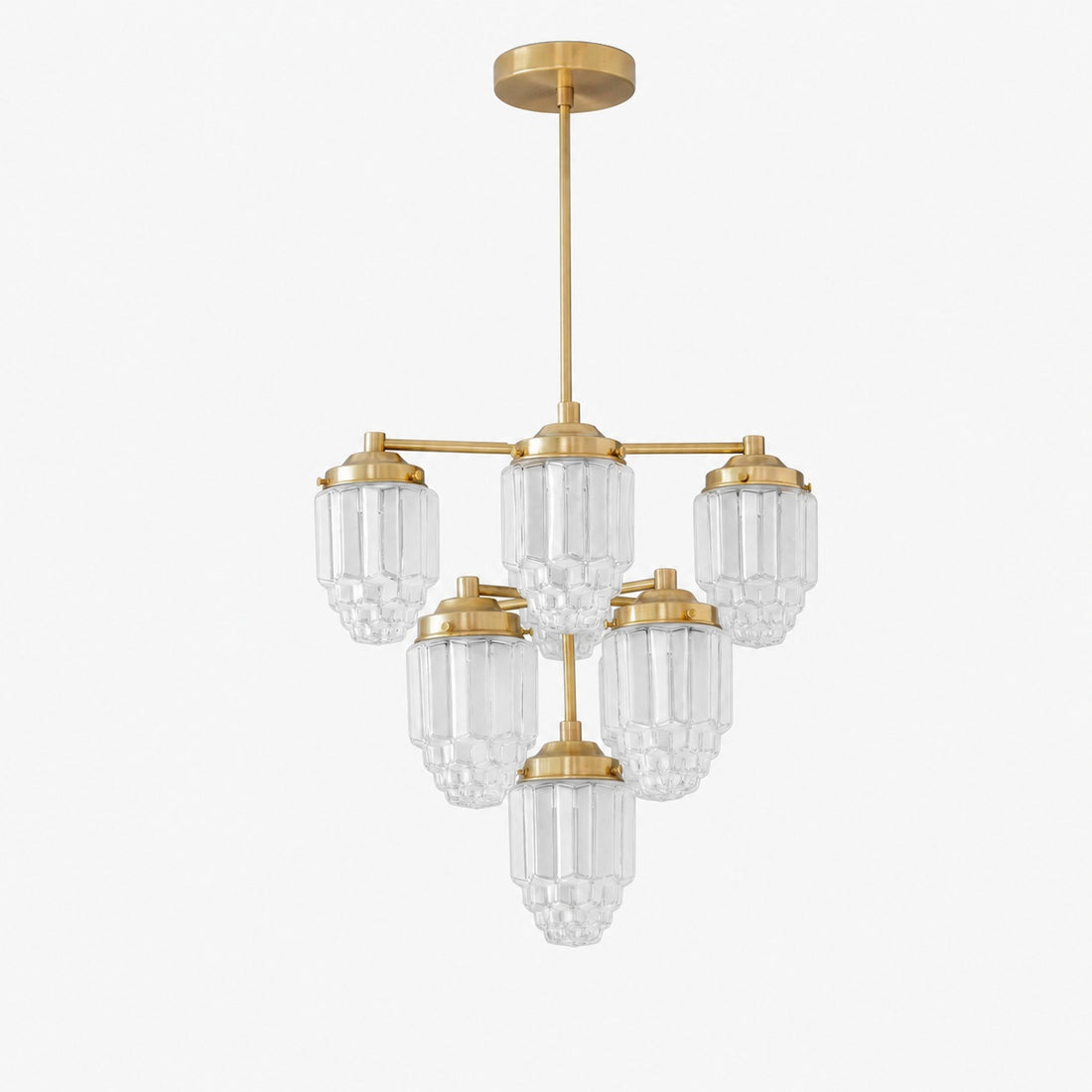 Tierlux Glass Textured Brass Chandelier – Timeless Lighting with Style