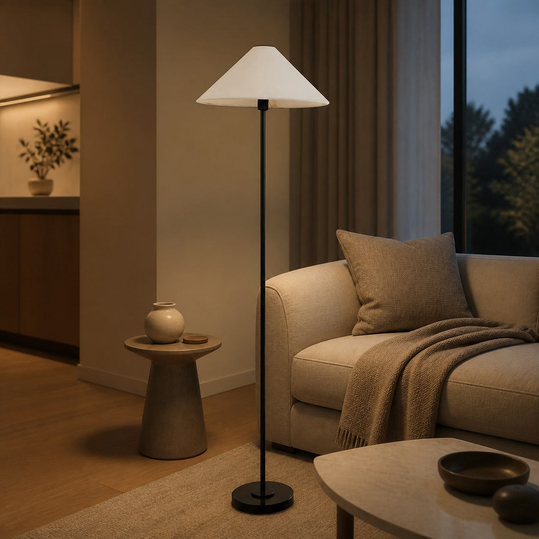 Diora Table & Floor Lamps - Linen Shade Modern Linear Style Sophisticated Accent