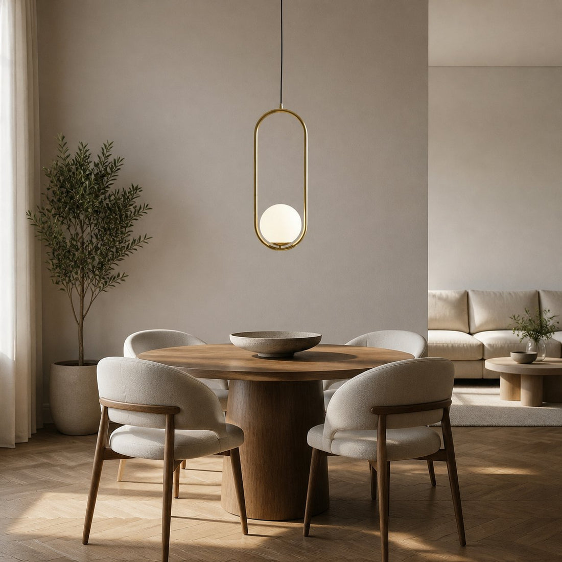 Halozen Modern Pendant Light - Soft Oval Profile Design Decorative Hanging Lamp for Living Room