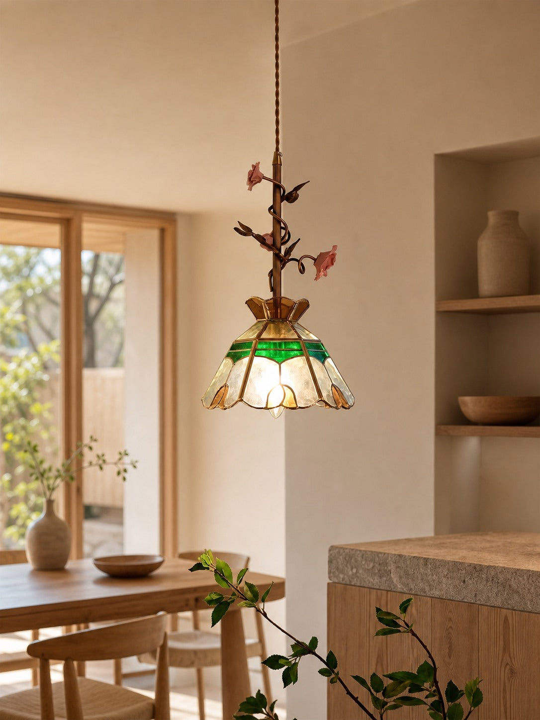 Lalique Rose Glass Pendant Lamp
