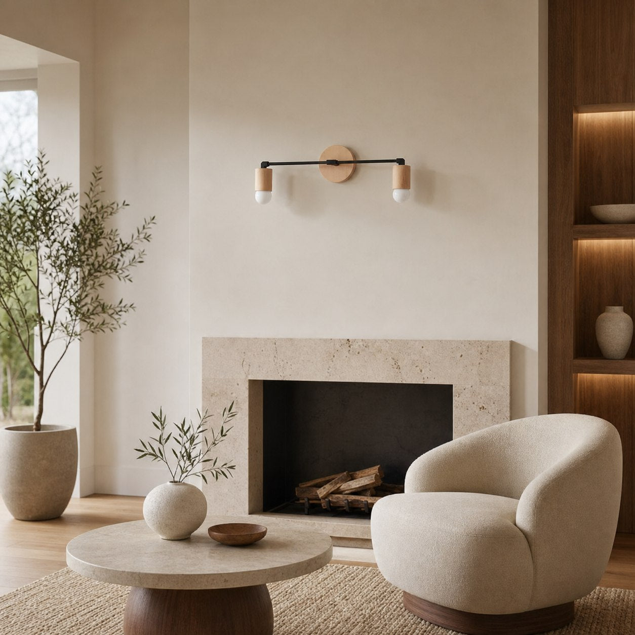Mobilux Line Wood and Vanity Light - Bohemian Bathroom Lighting Fixture