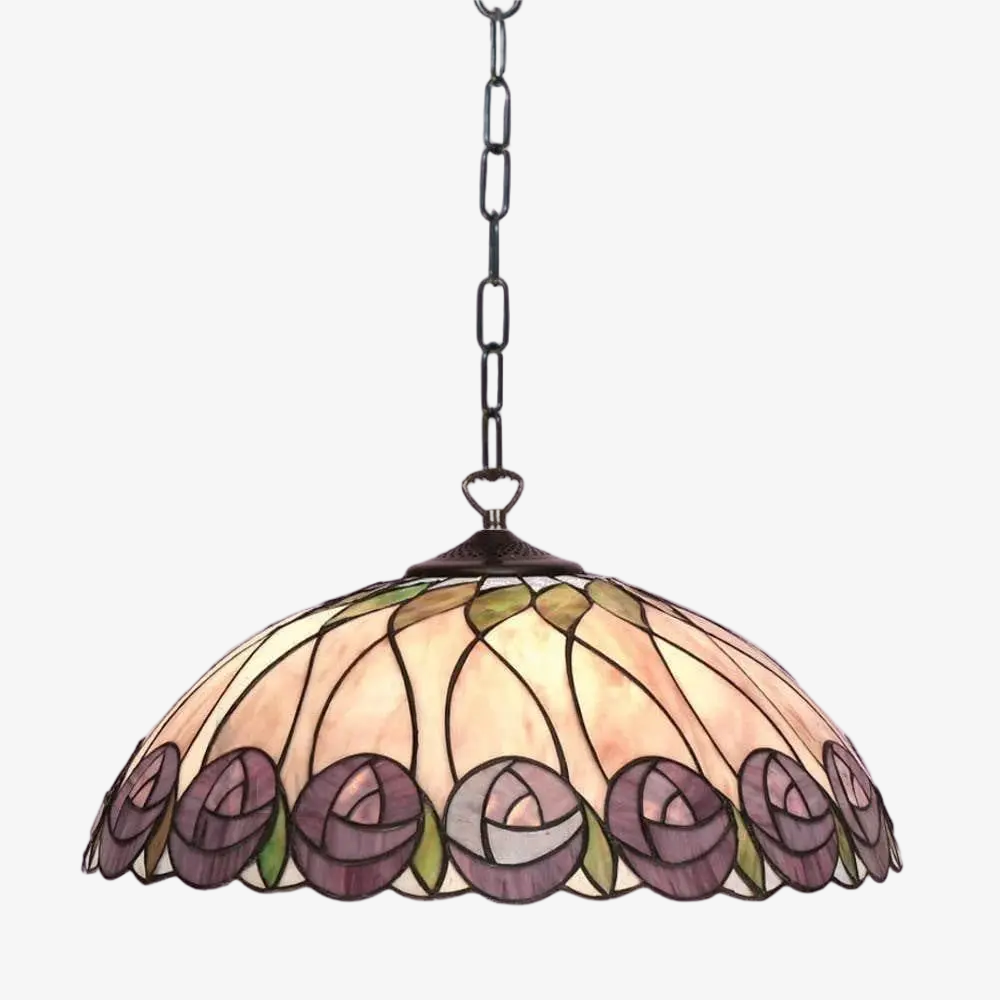 TF Hutchinson Tiffany Glass Pendant Light with Artistic Mosaic Design for Dining and Living Spaces