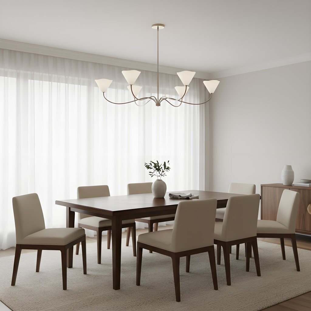 Kysara Linear Chandelier - Curved Lamp Arms and Fabric Shades are Suitable for Living Rooms or Dining Rooms