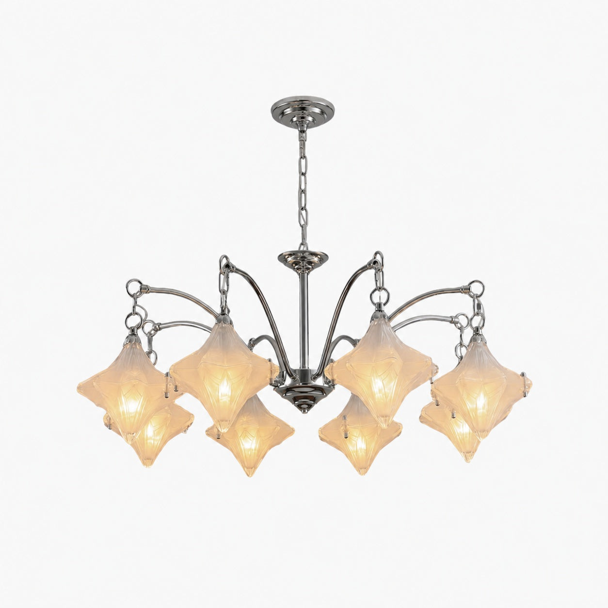 Art Deco Astris Star Chandelier – Frosted Glass Deco Fixture for Dining Room