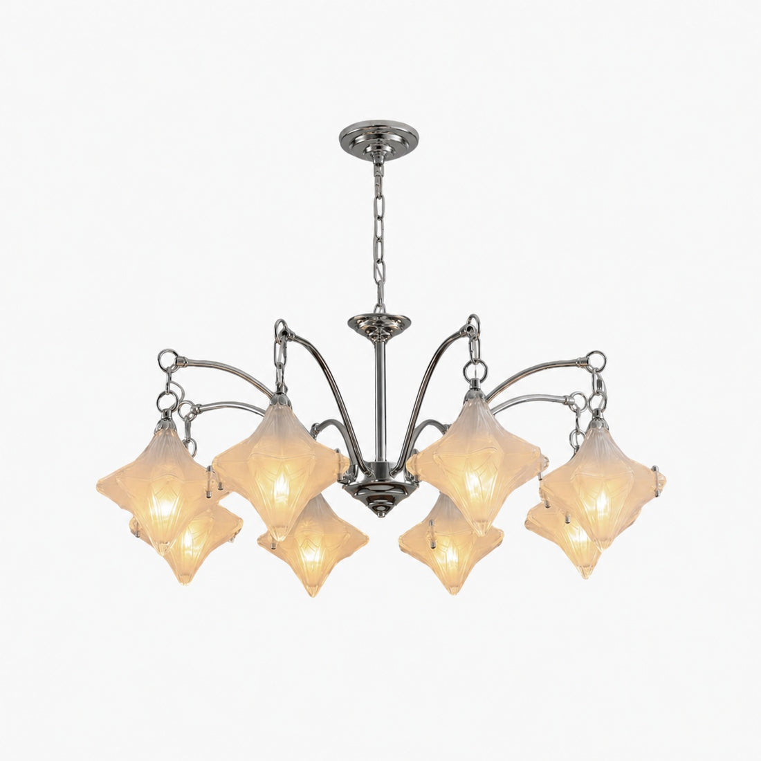 Art Deco Astris Star Chandelier – Frosted Glass Deco Fixture for Dining Room