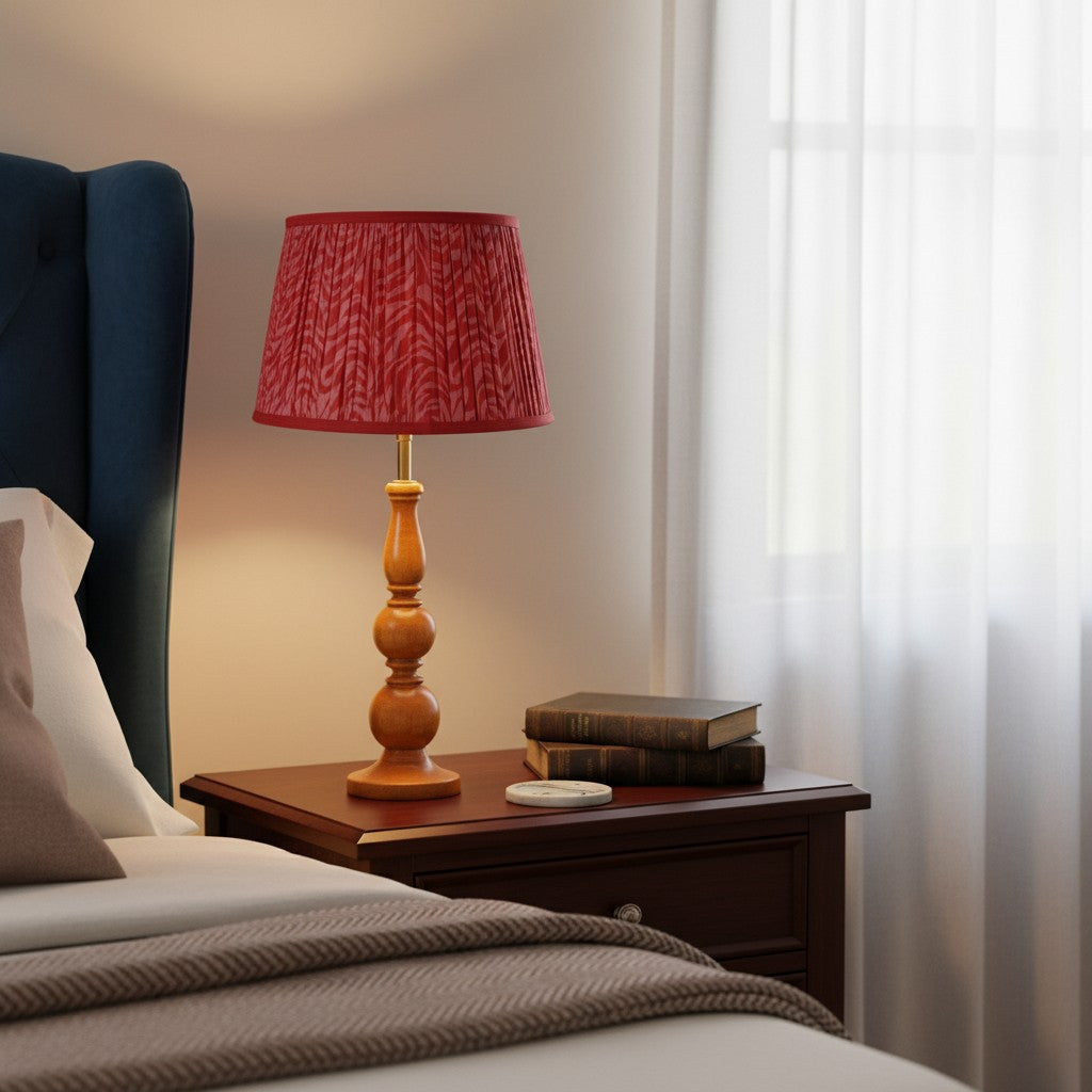 Grainora Table Lamp with Wooden Grain Base - Fabric Lampshade for Living Rooms