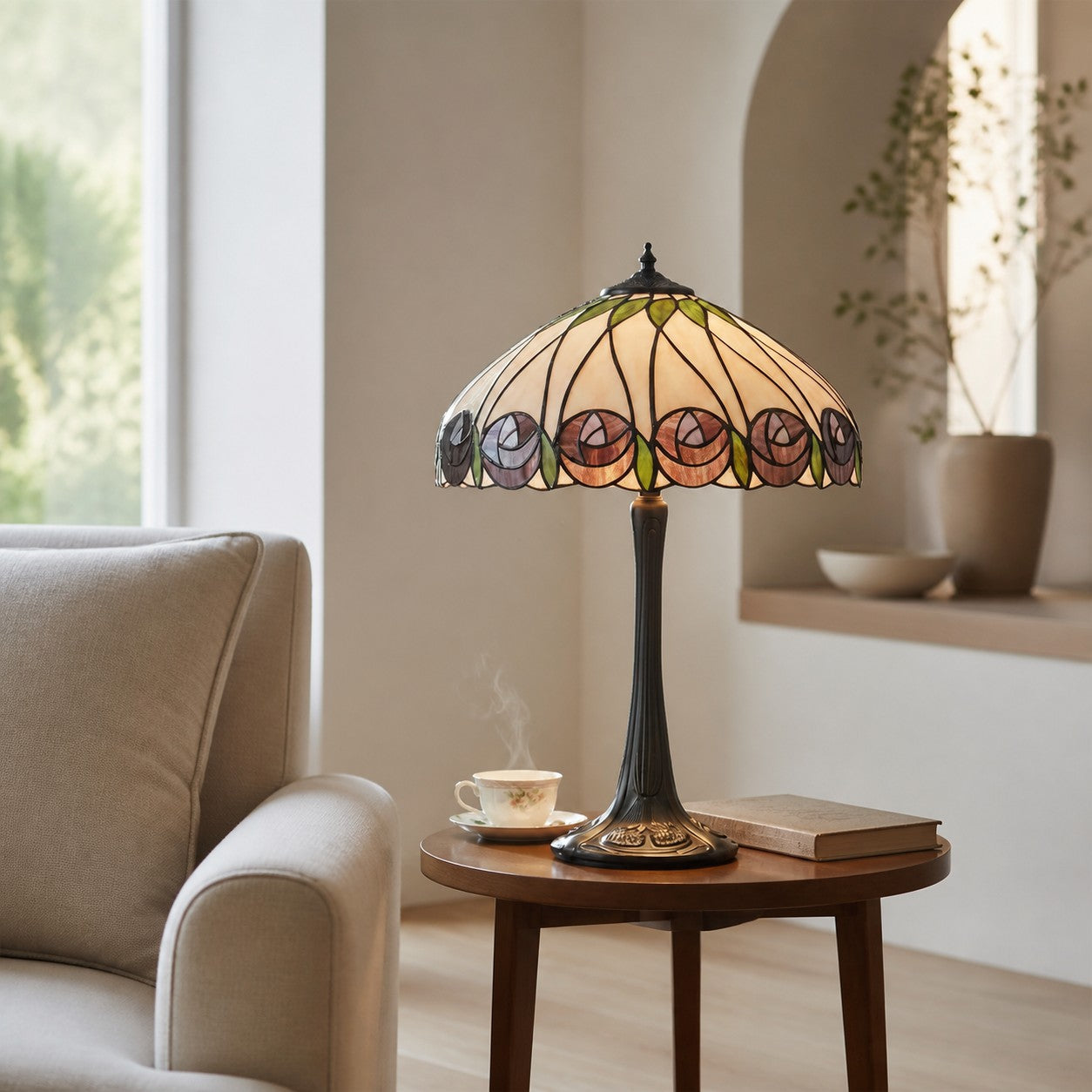 TF Hutchinson Art-Glass Tiffany Style Table Lamp – Handcrafted Design for Home and Office
