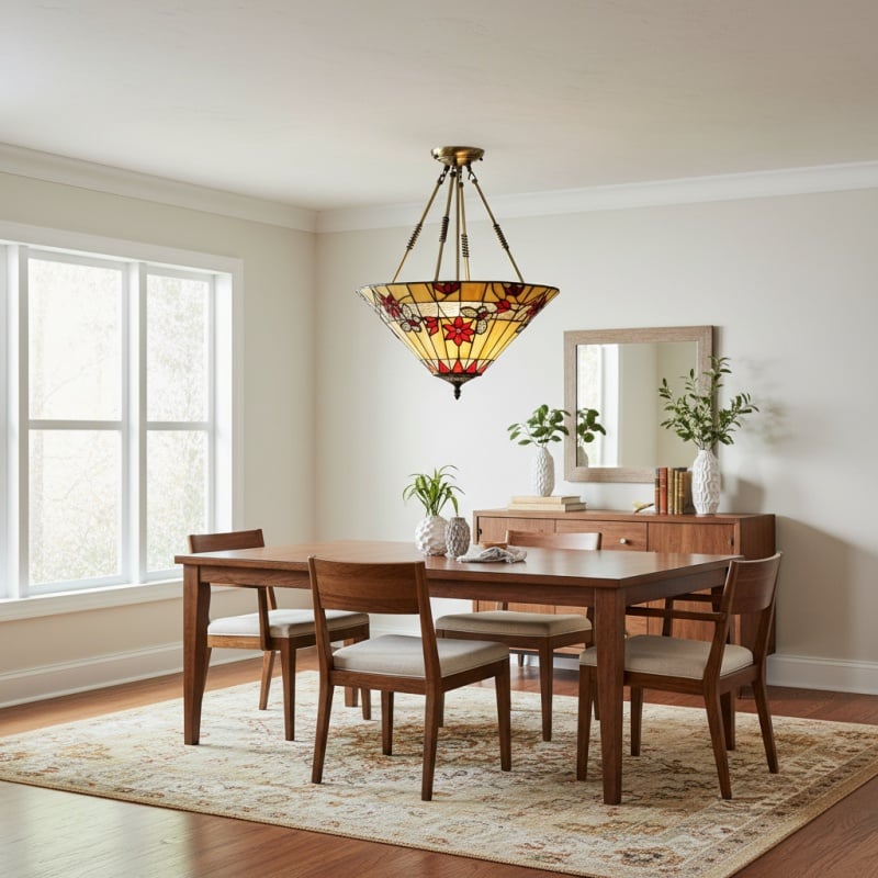 TF Butterfly Pendant Light – Stained Glass Pendant in Art Nouveau Style for Living Room