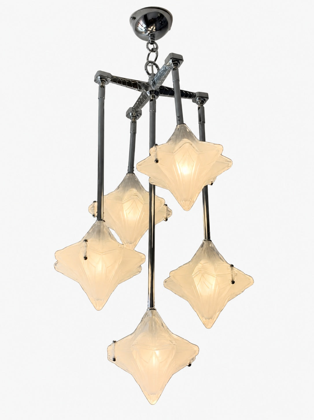 Art Deco Astris Star Chandelier – Frosted Glass Deco Fixture for Dining Room
