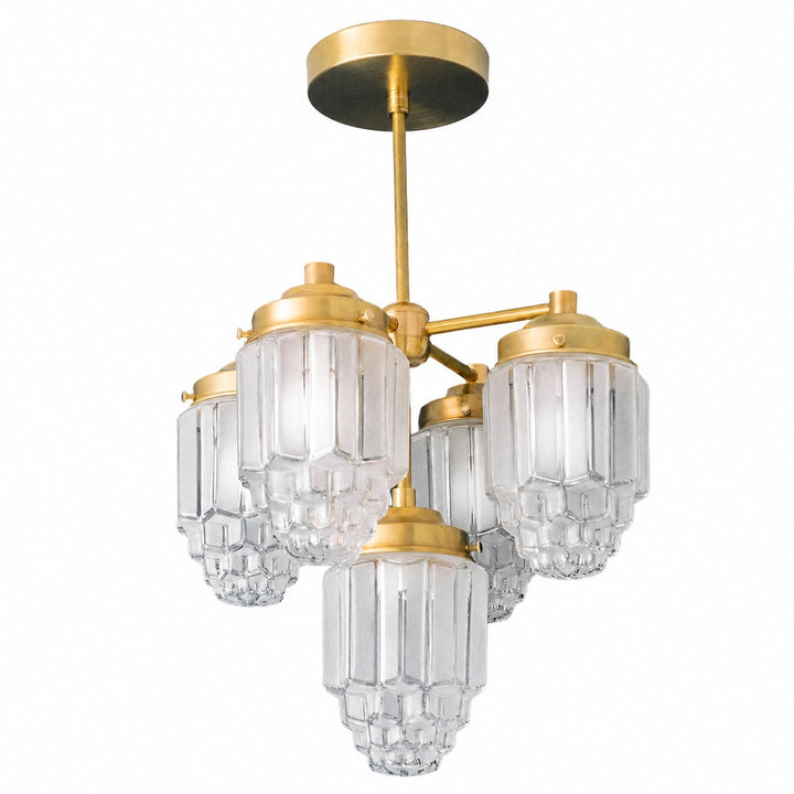 Tierlux Glass Chandelier – Vintage Brass Globe Lighting Fixture