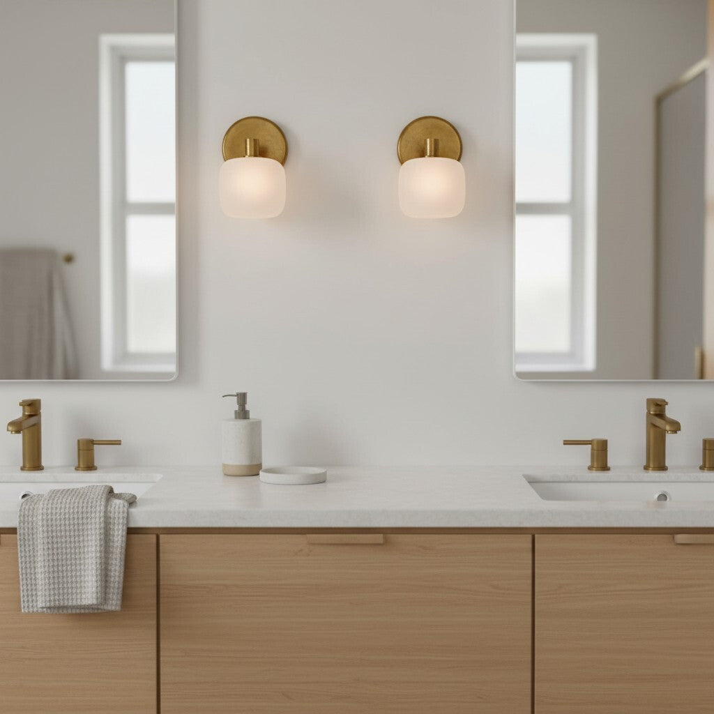 Lirra Frosted Glass Wall Sconce – Modern Minimalist Metal-Finish for Bathroom or Dressing Table