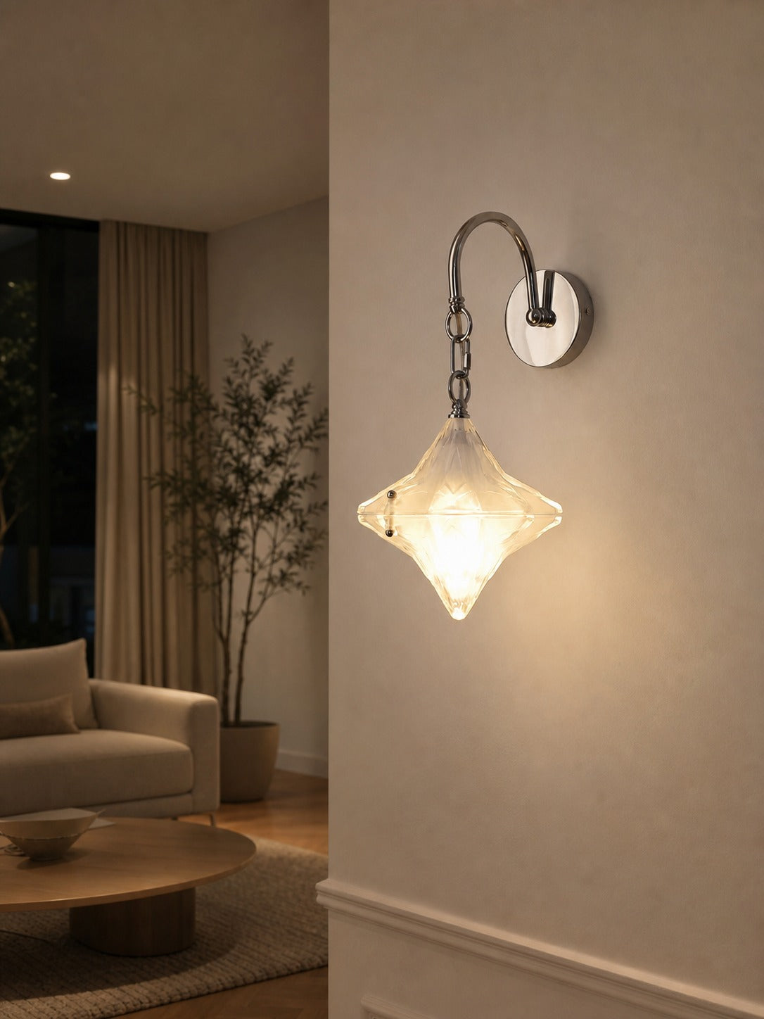Art Deco Star Wall Sconce - Frosted Glass Light for Hallway - Astris Selene