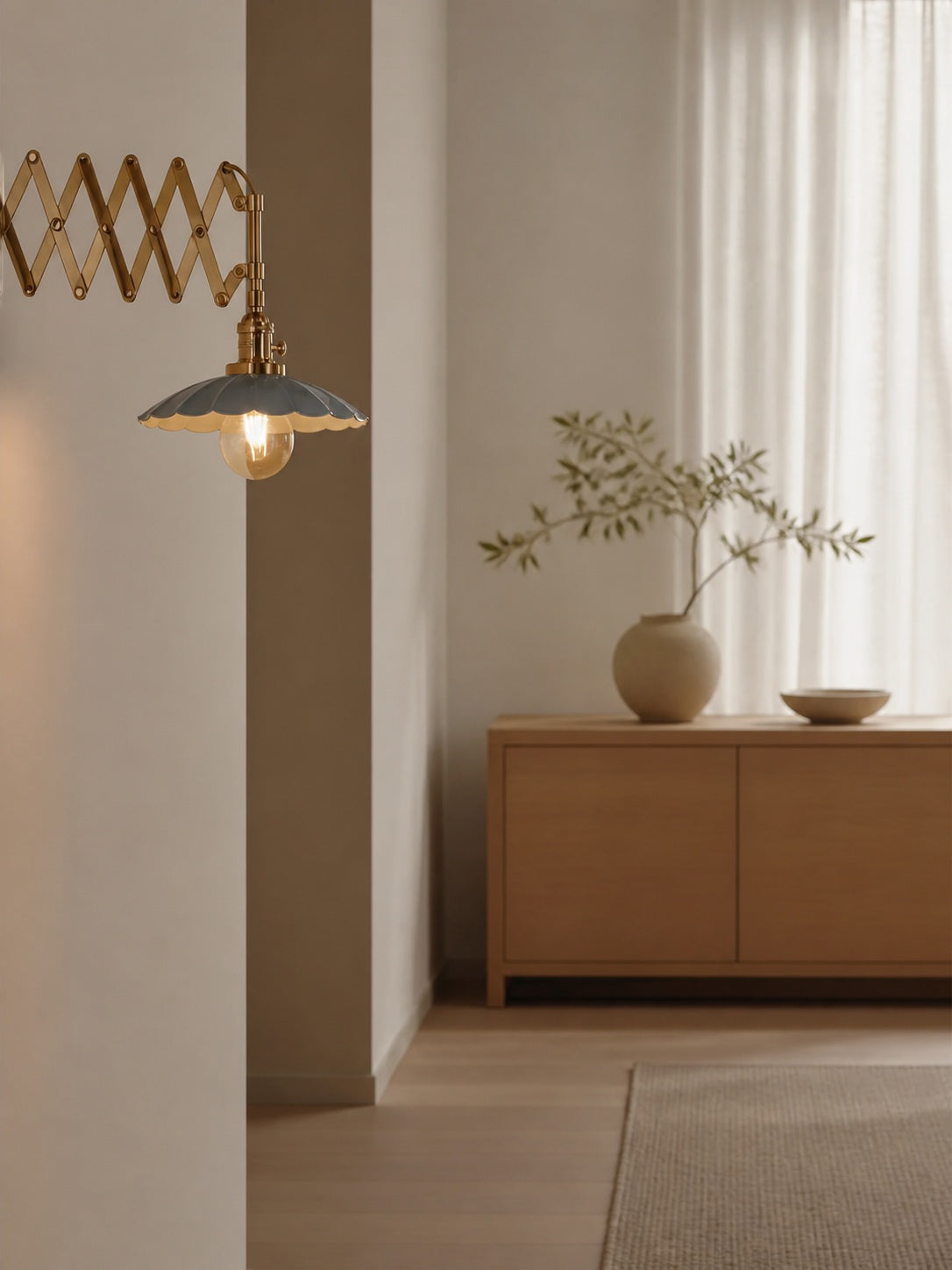 Furium Scalloped Accordian Plug-In Sconce - Brass Wall Light Elegance