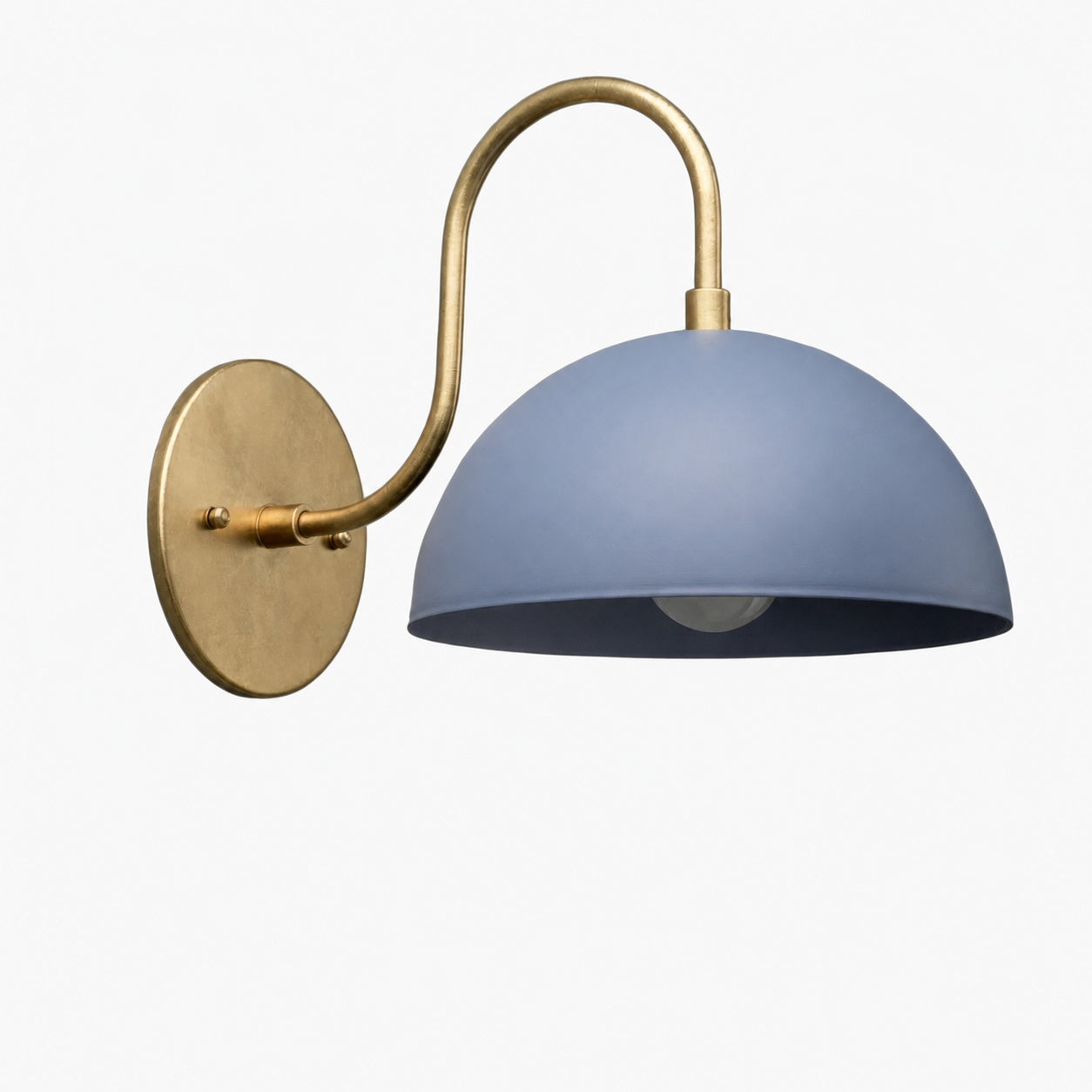 Curva Metal  Industrial Wall Sconce - Curved Brass Arm - Hammered Dome Light Fixture