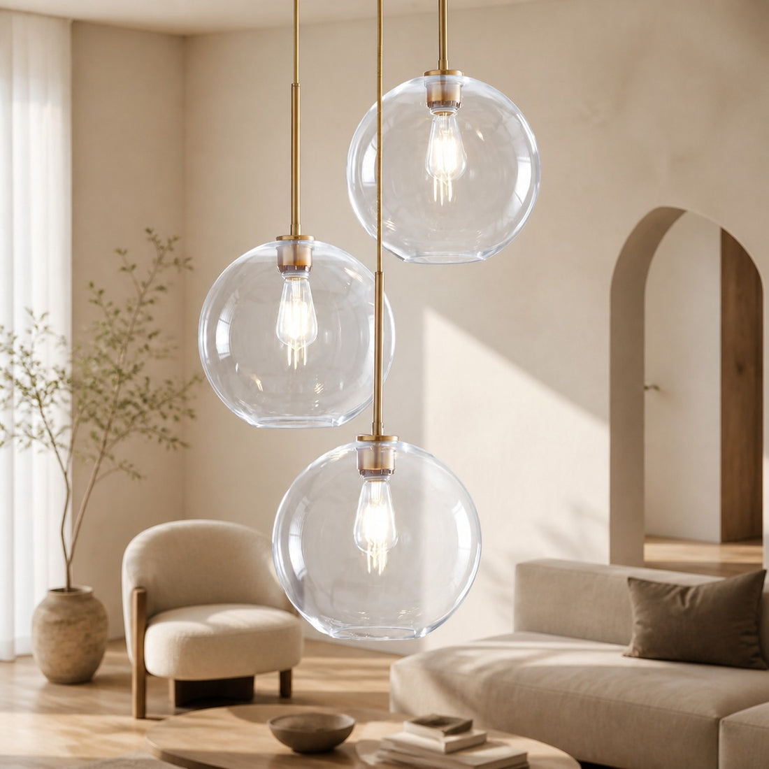 Selvion Minimalist Crystal Chandelier - Handcrafted Glass Sculptural Lighting Fixture