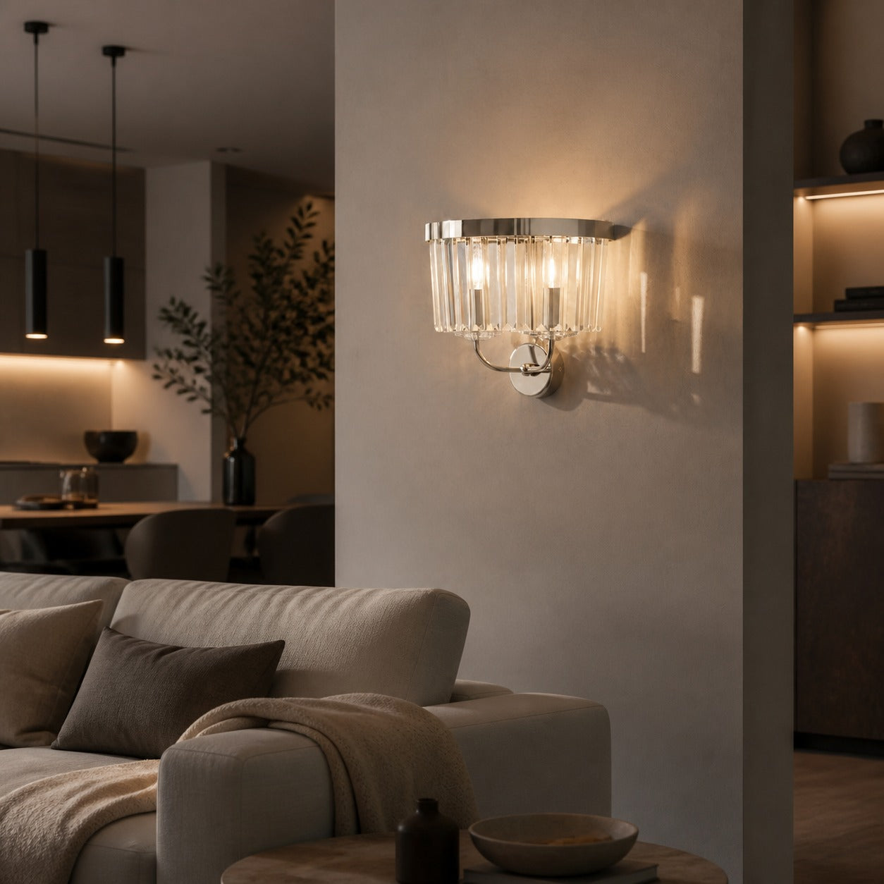 Beveline Faceted Clear Cut Glass Wall Light - Classic Metal Sconce for Hallway and Living Room