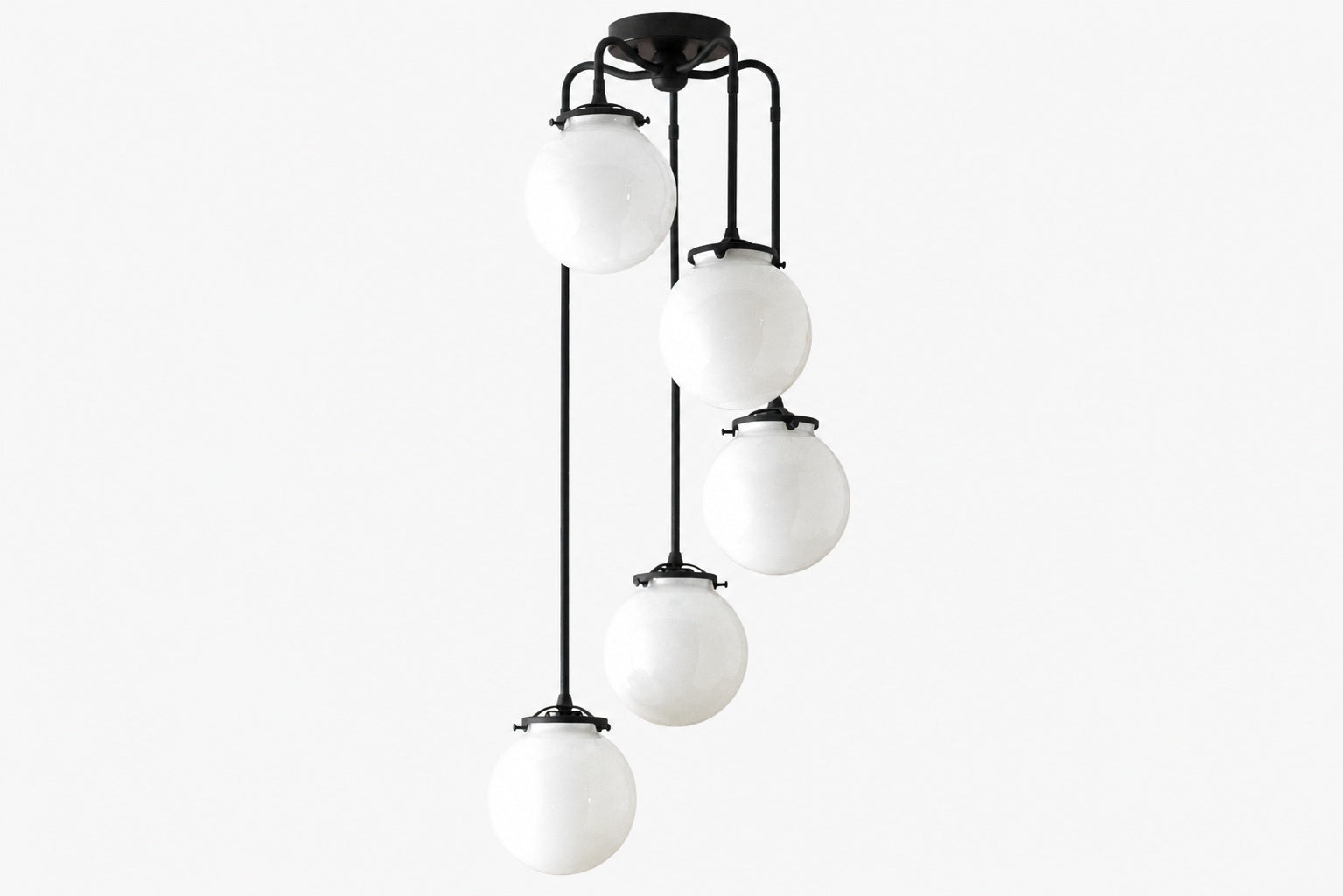 Glorica Glass 5 Globe Chandelier - Brass and Opal Glass Vintage Pendant Light