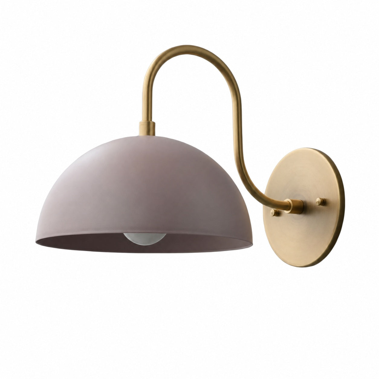 Curva Metal  Industrial Wall Sconce - Curved Brass Arm - Hammered Dome Light Fixture