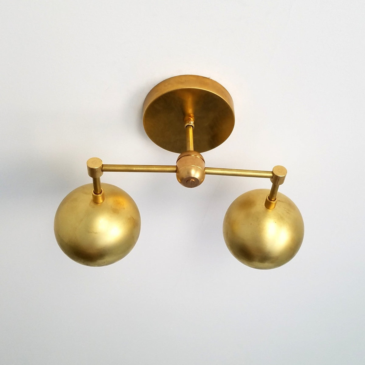 Raw Brass Wall Light - Double Ball Gold Metal Vanity Wall Sconce