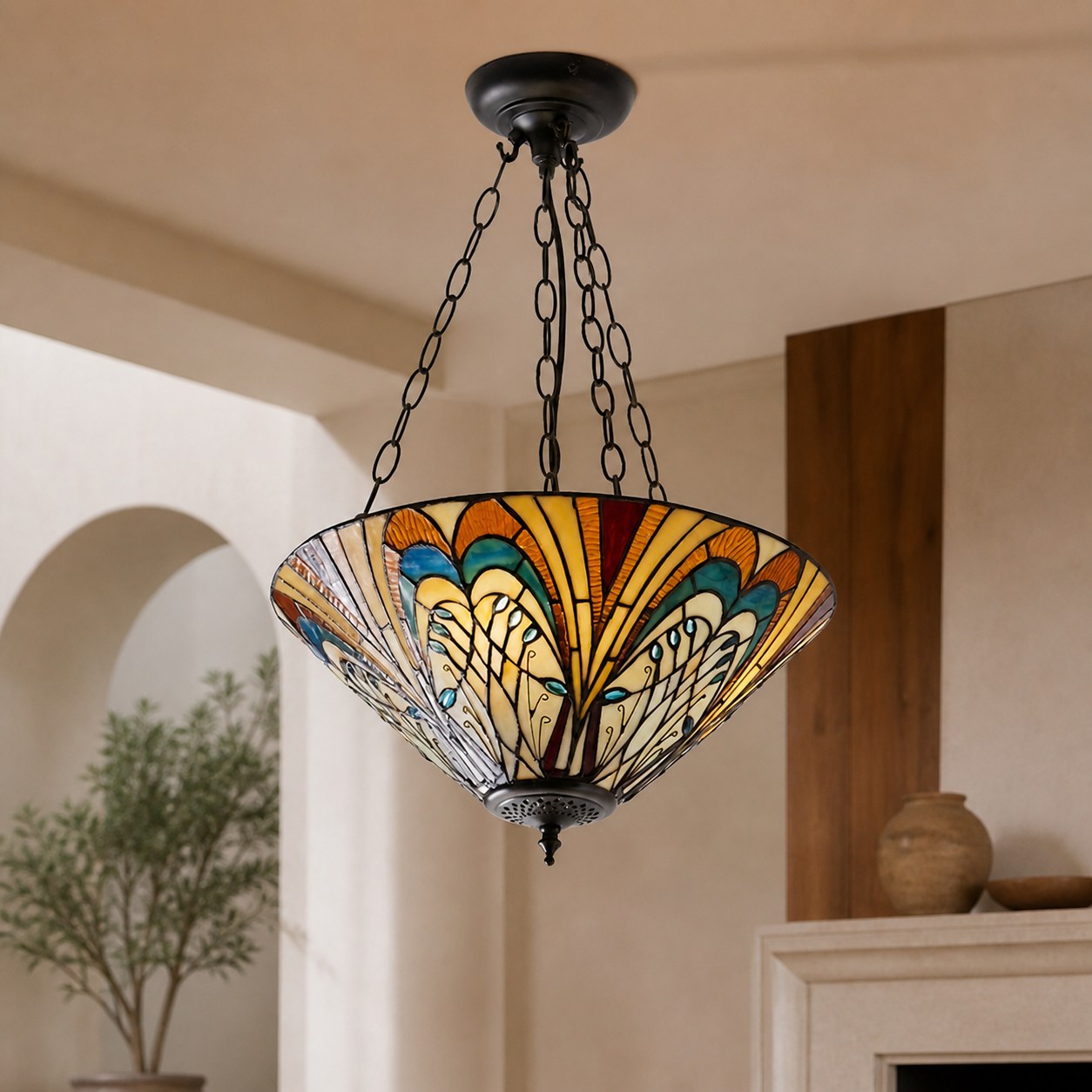 TF Hector Ceiling Light – Handcrafted Stained Glass Design Semi‑Flush or Pendant Fixture for Home