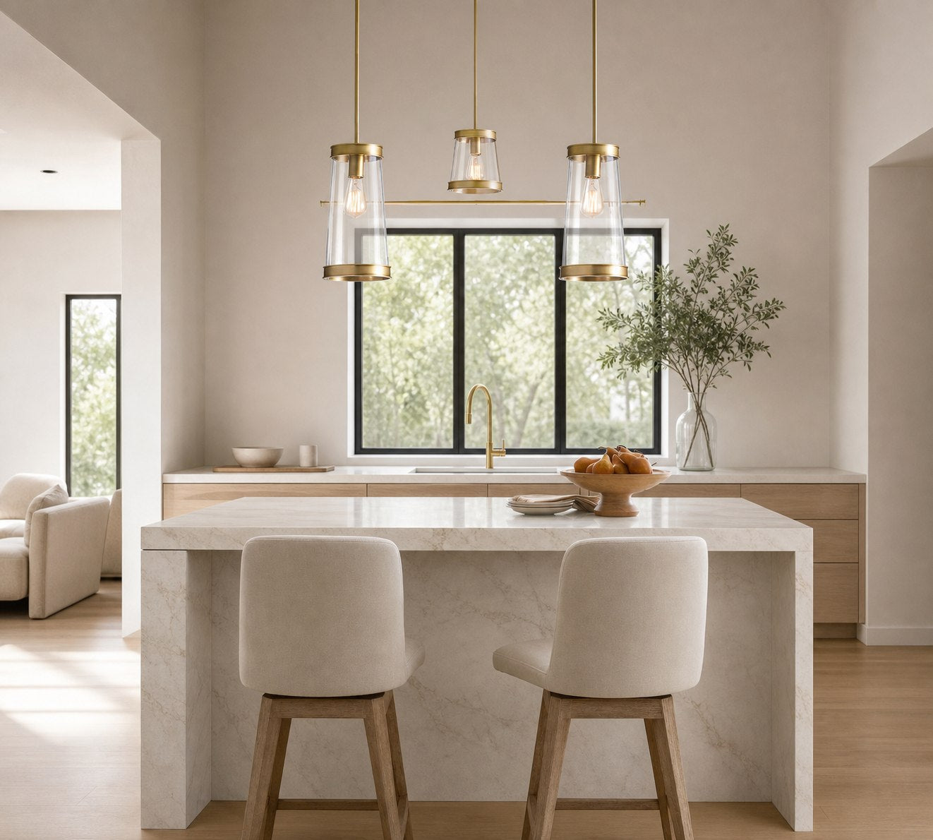 Driscoll Glass Drum Pendant Light - Contemporary Brass Hanging Lamp