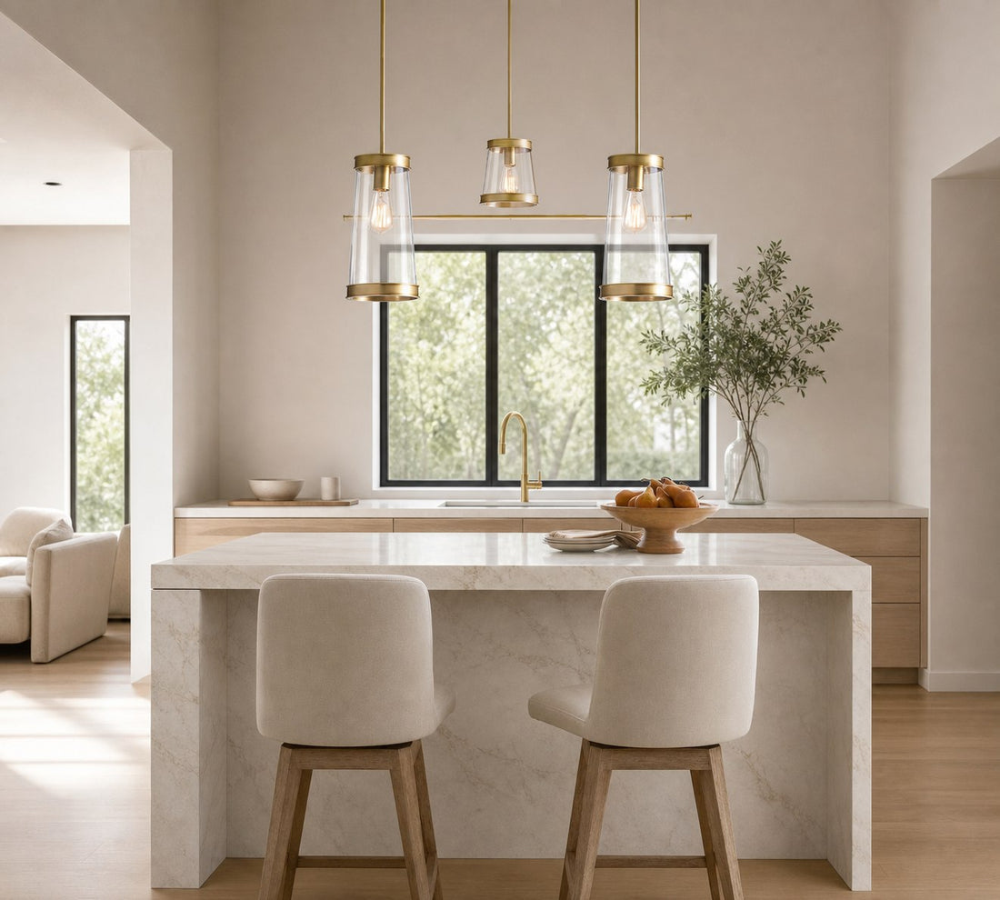 Driscoll Glass Drum Pendant Light - Contemporary Brass Hanging Lamp