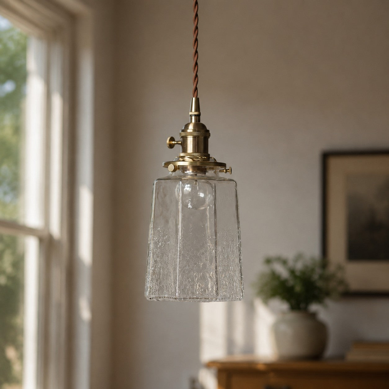 Japanese Vintage Crackle Glass Pendant Light