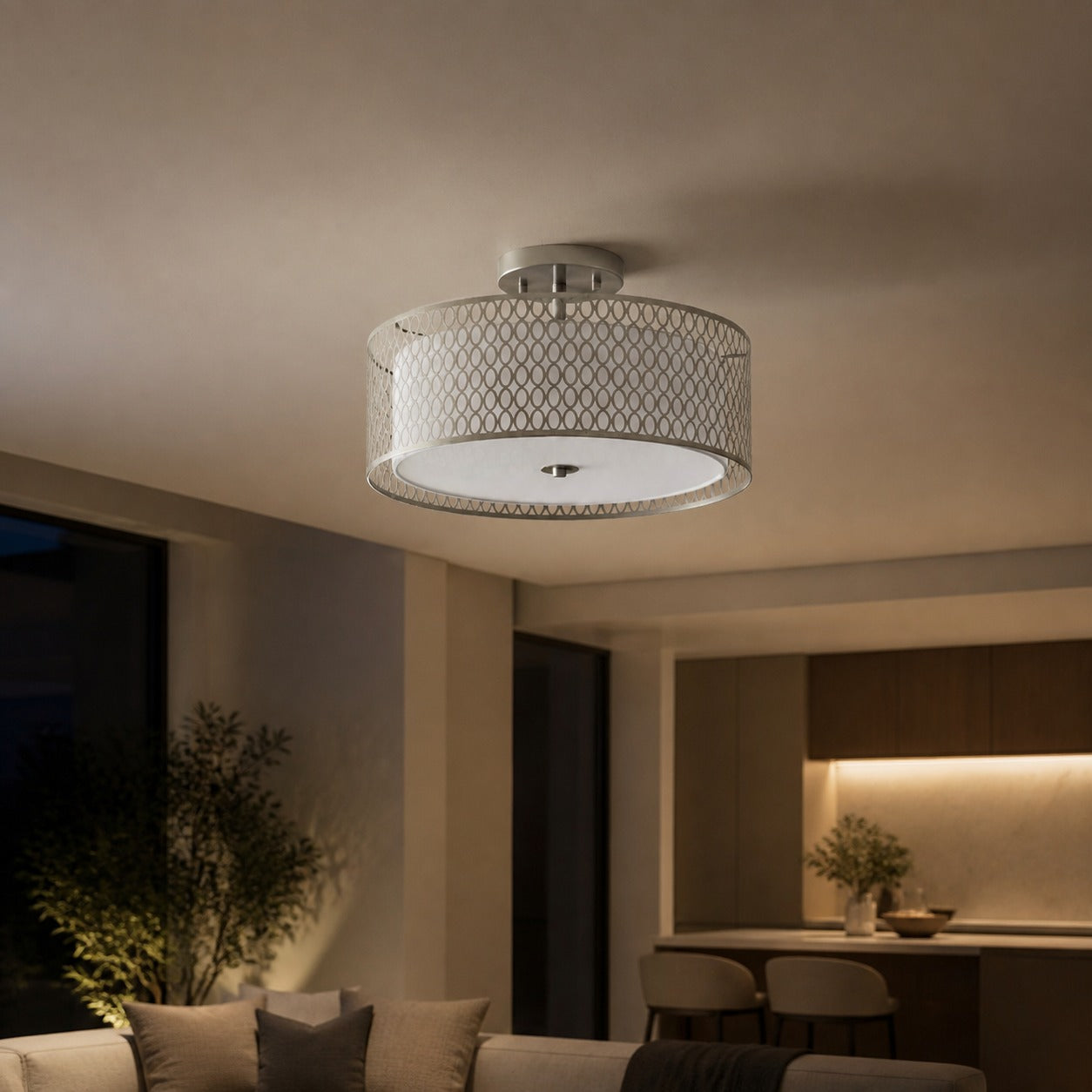 Liorin Geometric Mesh 3‑Light Flush Ceiling Light - Mesh Metal Frosted Lamp for Living Room or Hallway