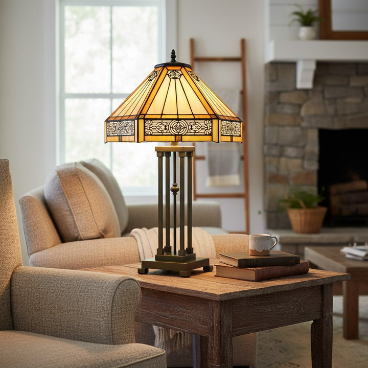 Velora Artisan Dragonfly Stained Glass Table Lamp - Vintage Tiffany Style Accent Light for Living Room