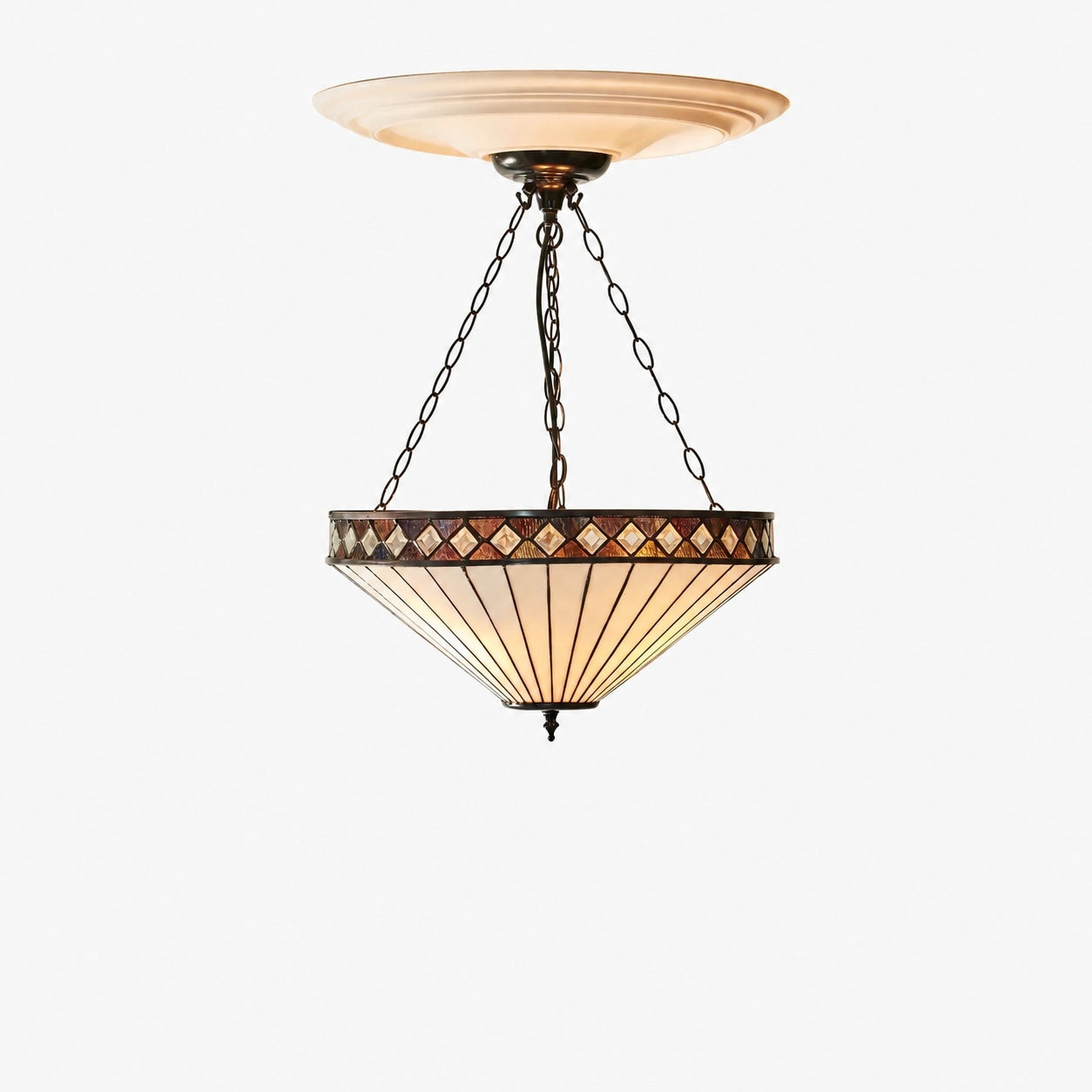 TF Fargo Adjustable Pendant with Stained-Glass Inspired Inverted Shade for Island and Dining