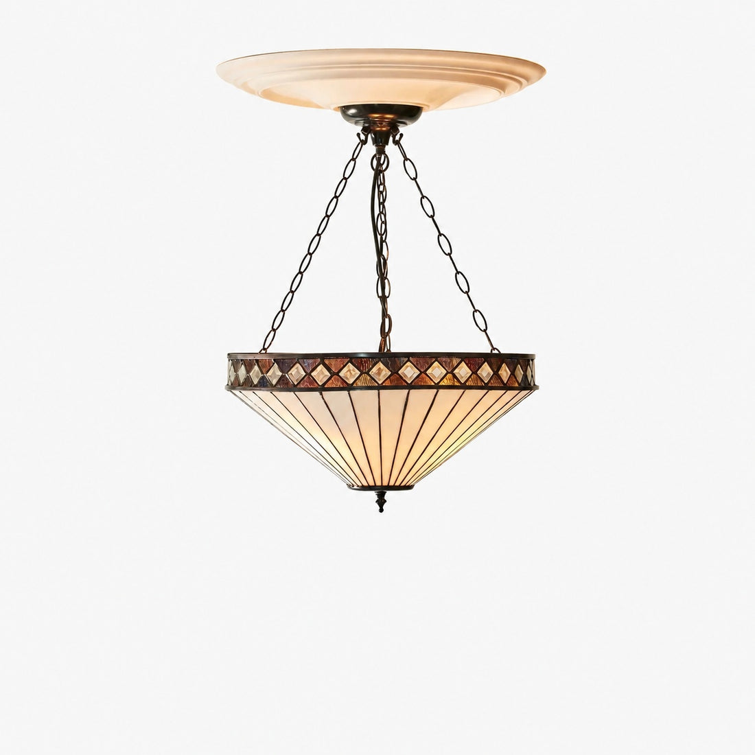 TF Fargo Adjustable Pendant with Stained-Glass Inspired Inverted Shade for Island and Dining