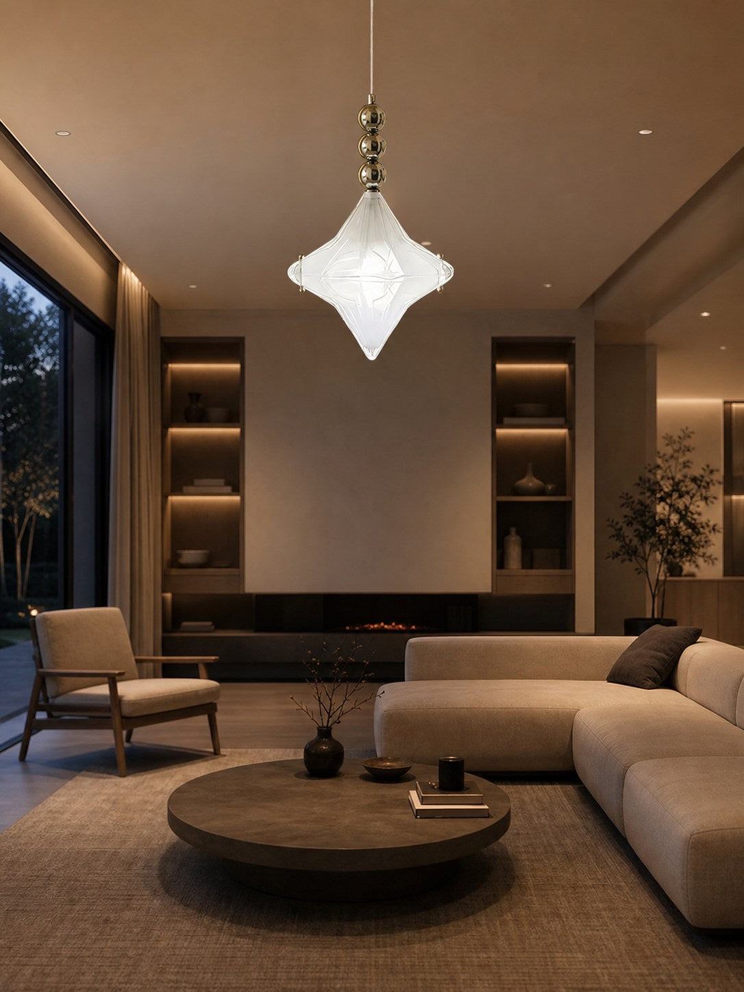 Art Deco Astris Elara Star Pendant Light – Frosted Glass Pendant with Geometric Style