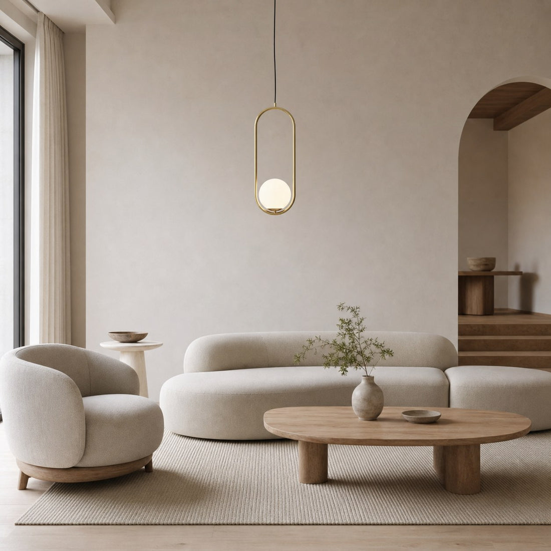 Halozen Modern Pendant Light - Soft Oval Profile Design Decorative Hanging Lamp for Living Room