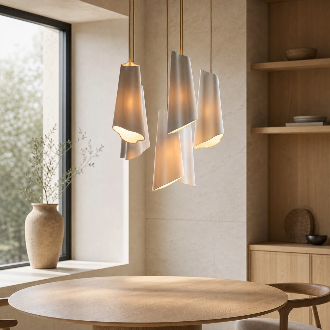 Orovia Ceramic Shade Chandelier – Iron Pendant Adjustable Height Design