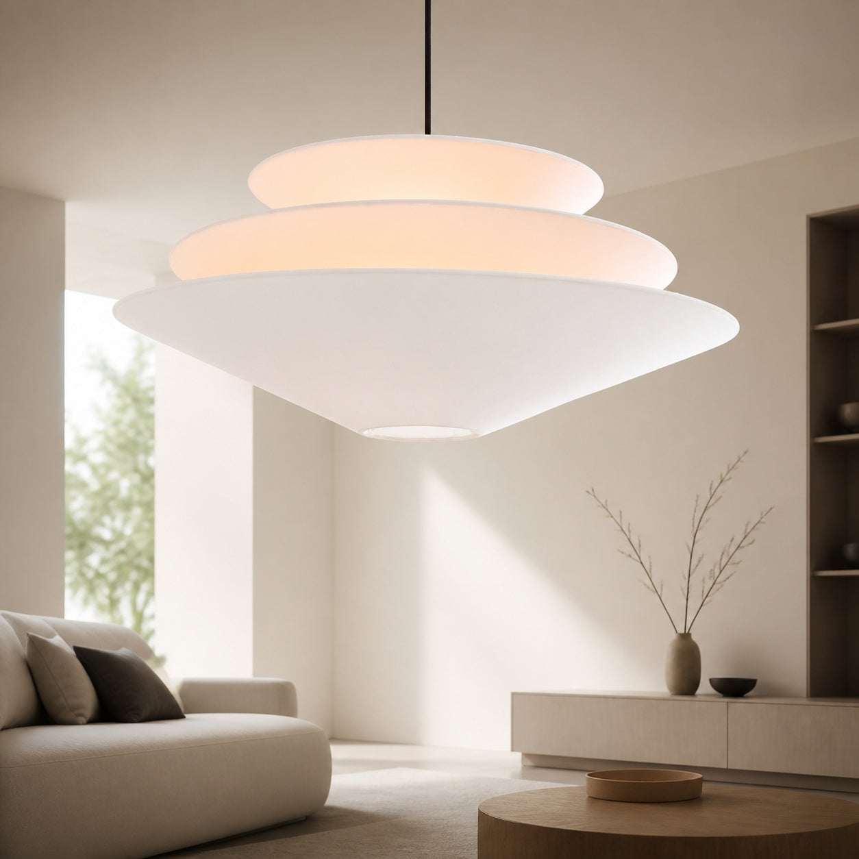Solivara Pendant – Linen Pendant Light – Layered Shade