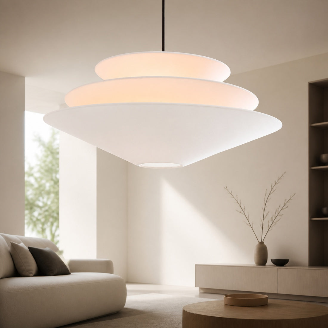 Solivara Pendant – Linen Pendant Light – Layered Shade