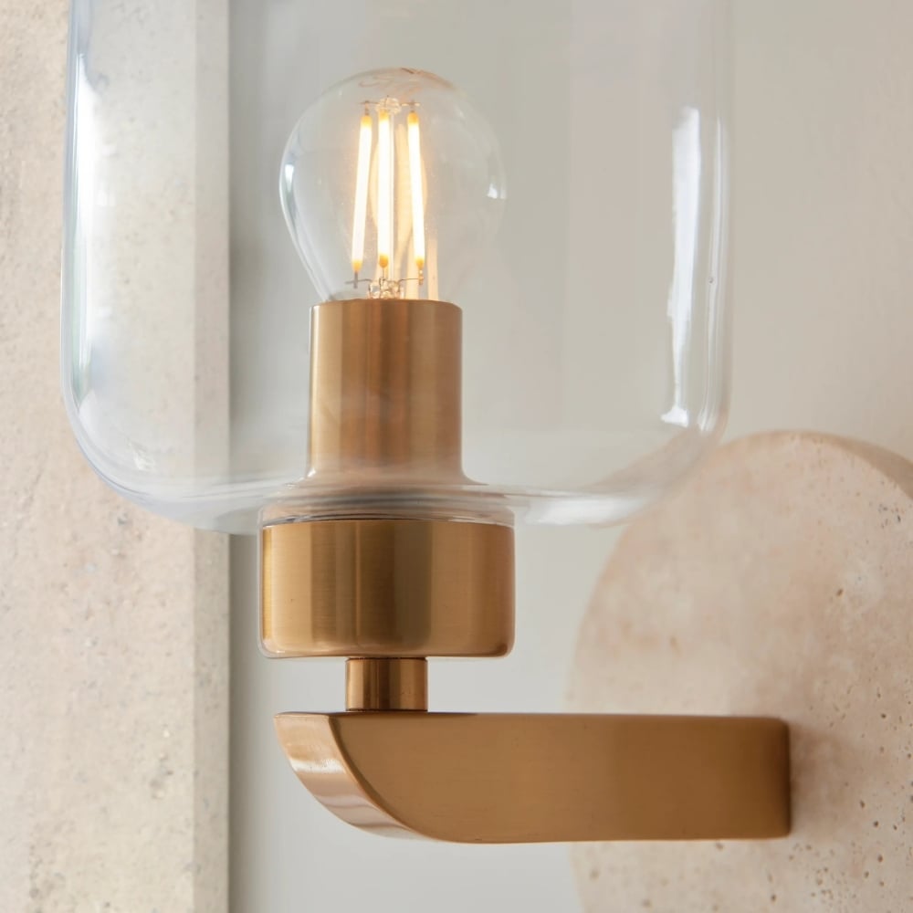 Korlisse Modern Marble Wall Light - Vintage Brass & Clear Glass Accent for Living Room and Hallway
