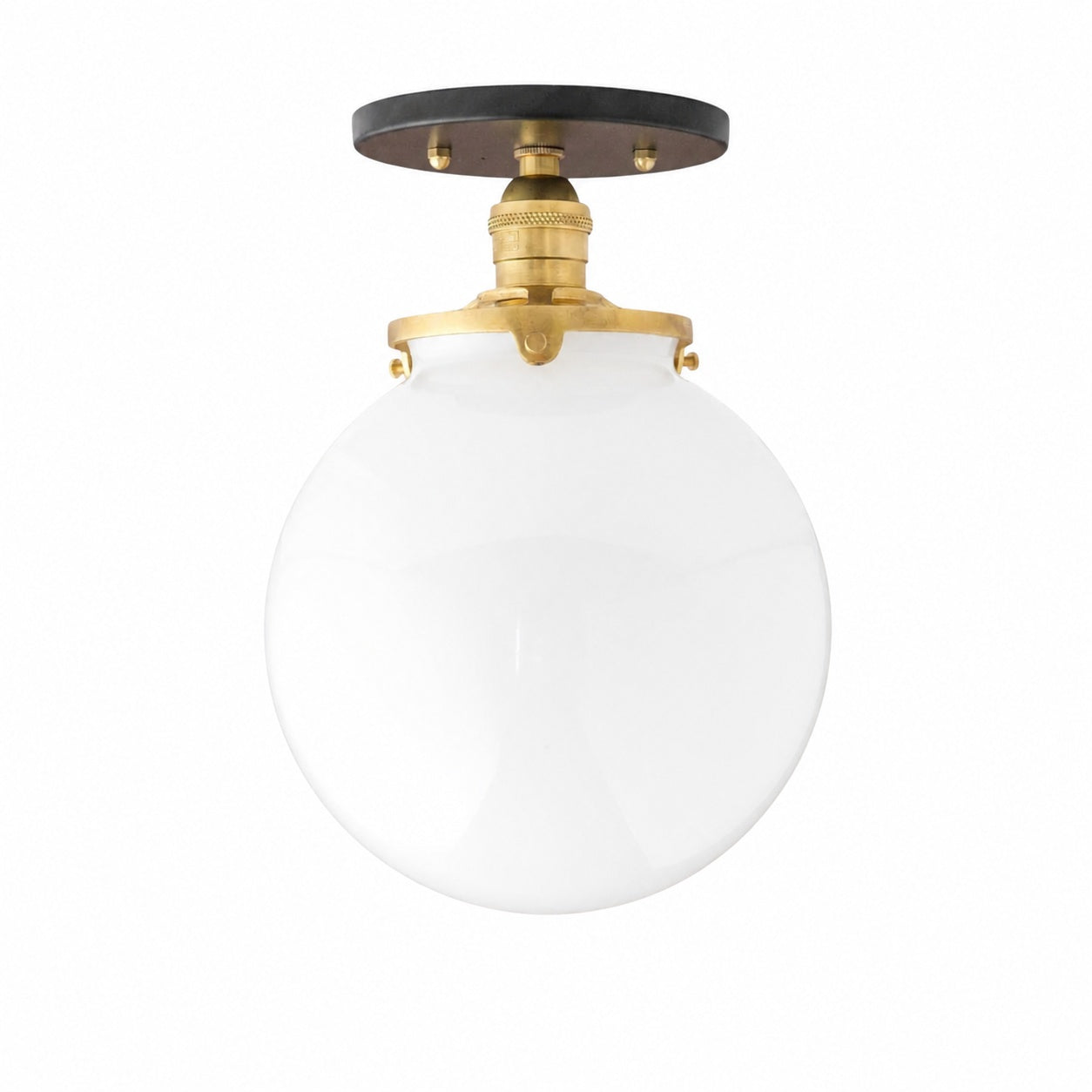 Glorica Glass Mid Century Semi Flush Ceiling Light - White Opal Glass Globe Fixture