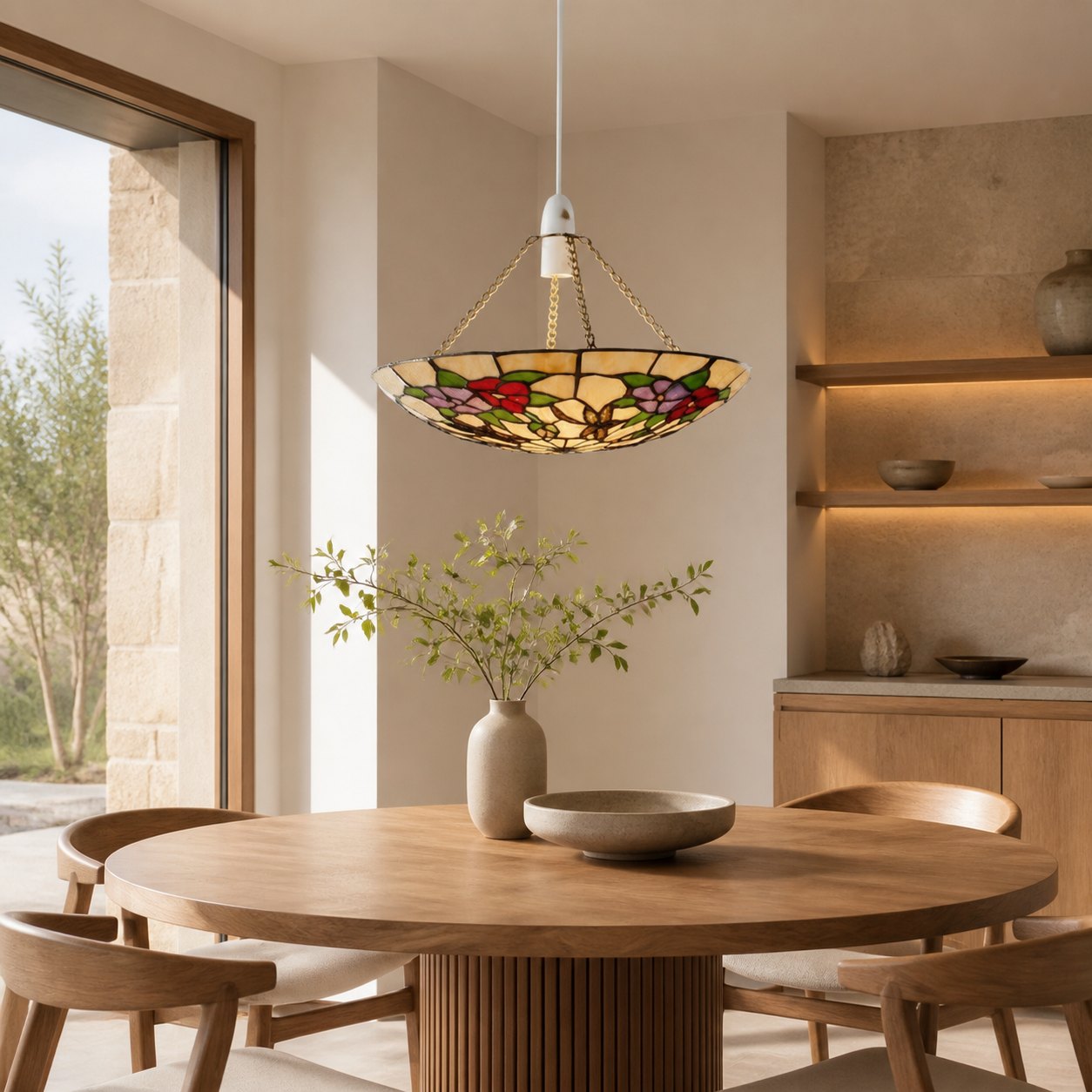 TF Butterfly Pendant Lamp - Decorative Stained Glass Pendant Light for Bedroom or Entryway