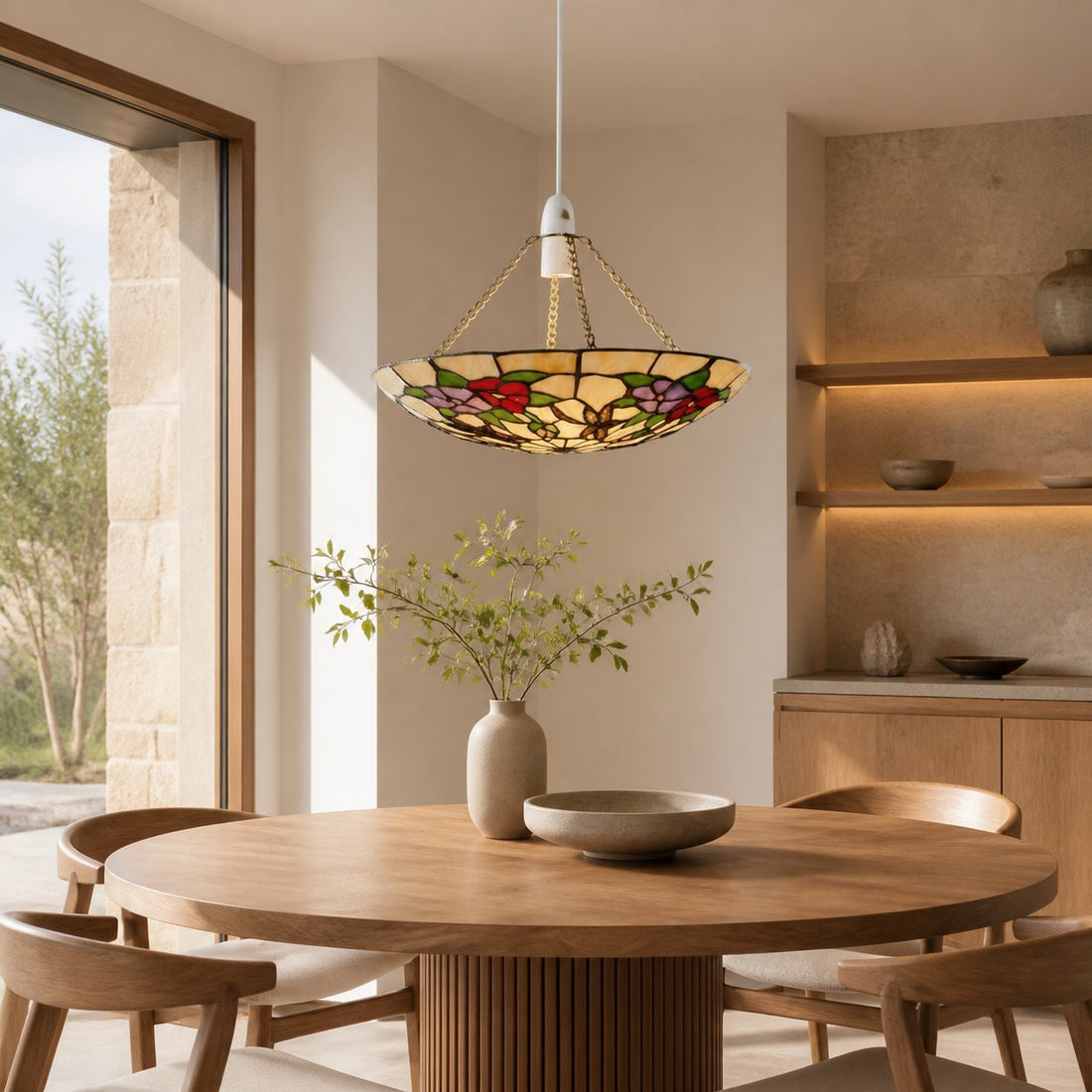 TF Butterfly Pendant Lamp - Decorative Stained Glass Pendant Light for Bedroom or Entryway