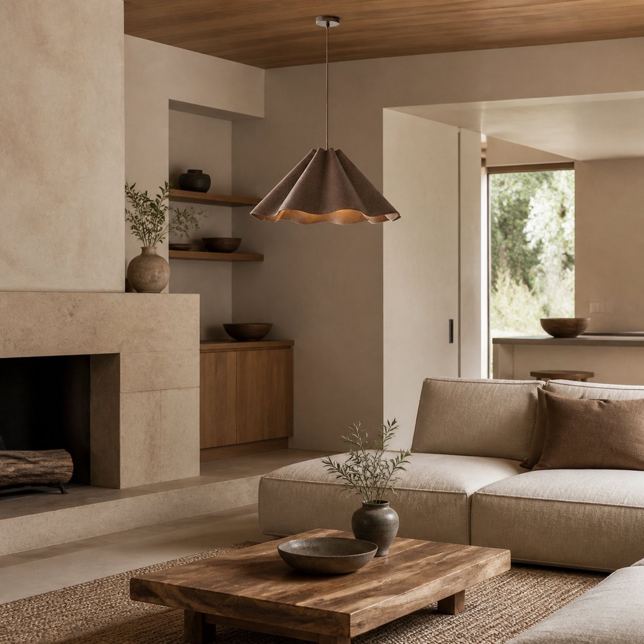 Weavara Sculptural Fabric & Metal Pendant Light — Modern Hanging Lamp for Dining or Living Rooms