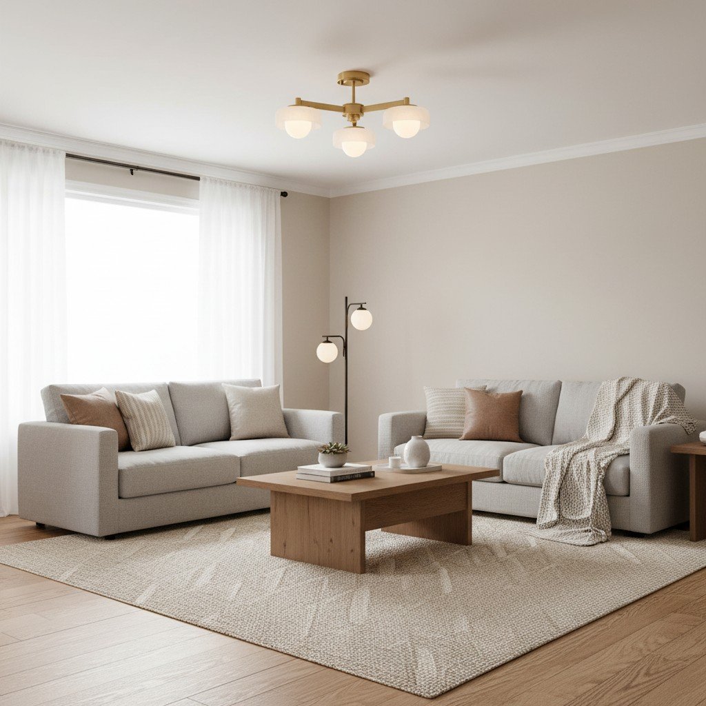 Zirvos Pendant with Frosted Opal Globes and Brushed Brass Frame for Living and Dining