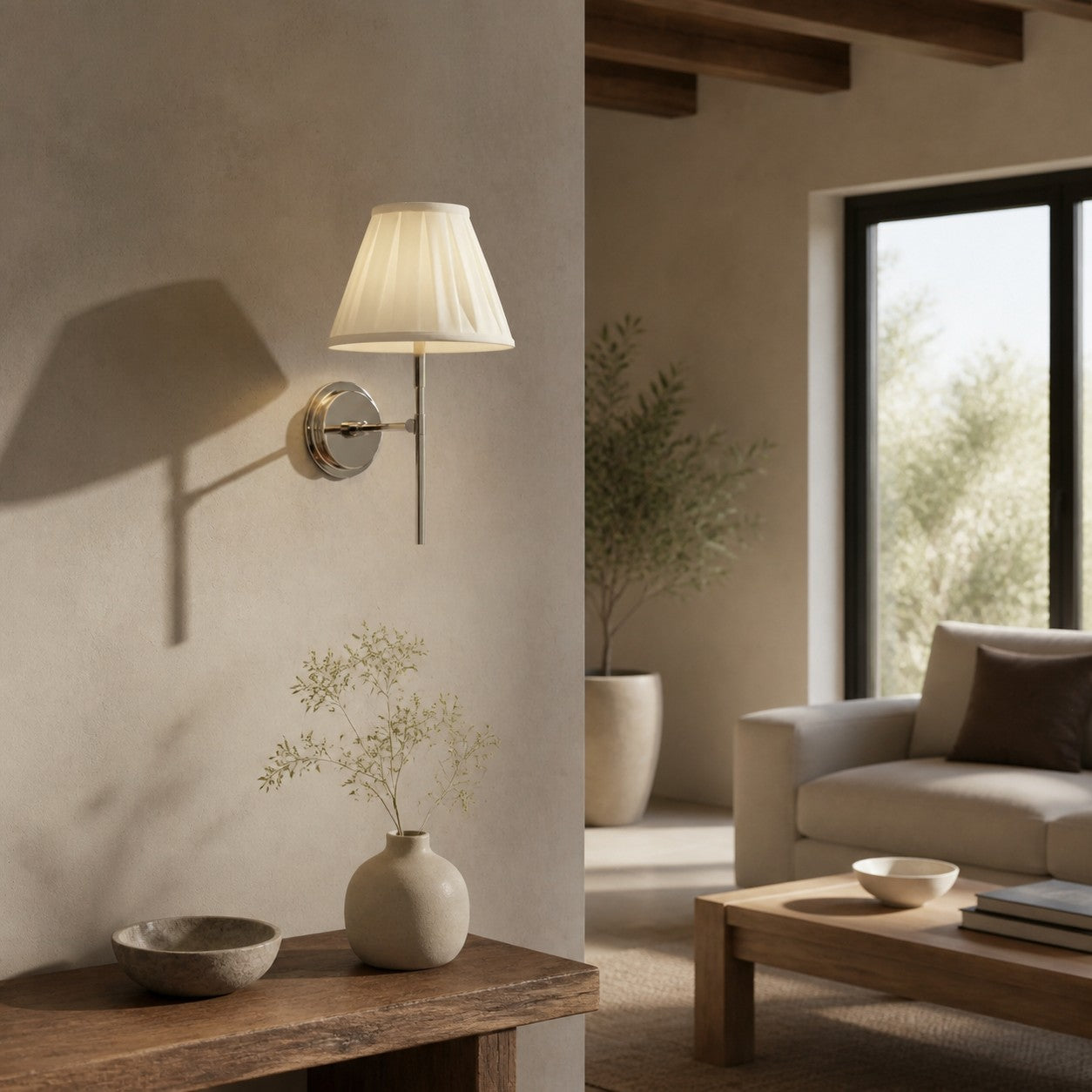 Cremaris Metal Wall Light with Fabric Shade - Timeless Sconce for Interior Lighting