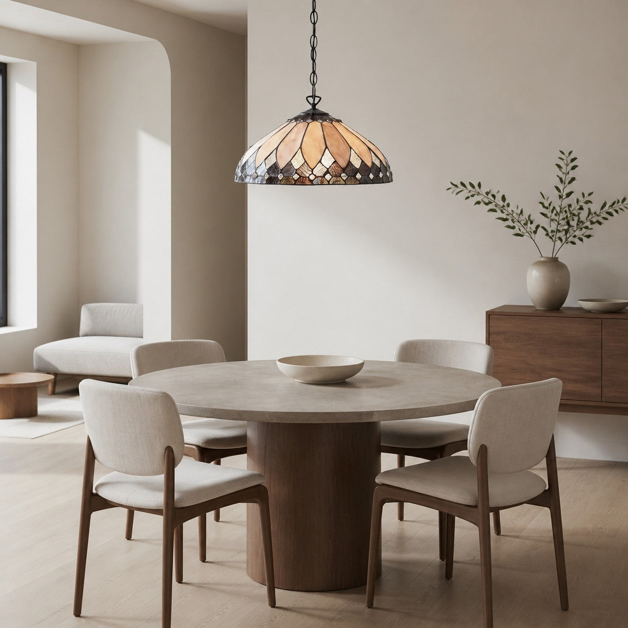 TF Brooklyn Pendant Light – Pendant Light with Geometric Stained Glass Art Deco Style for Dining Rooms