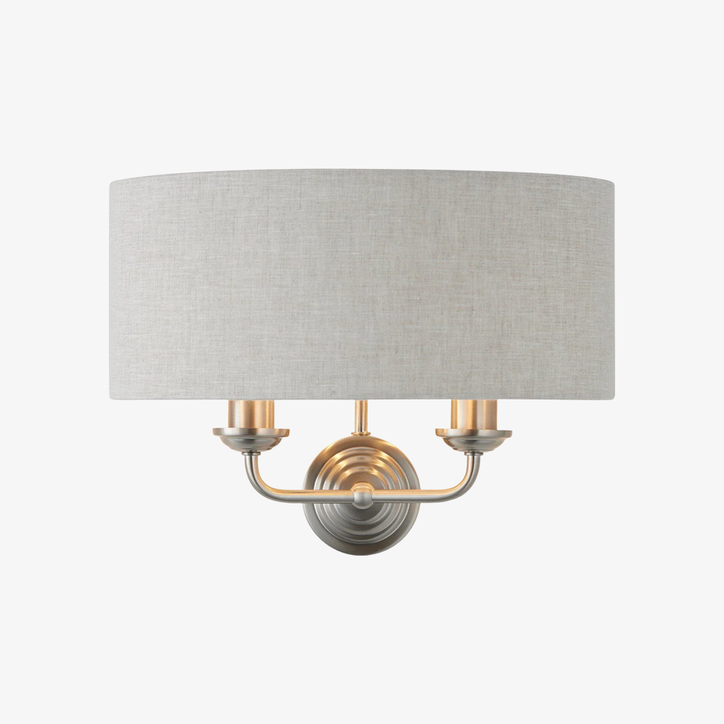 Tela Classic Wall Sconce with Fabric Shade – Elegant Metal Finish Wall Light for Living Room / Bedroom