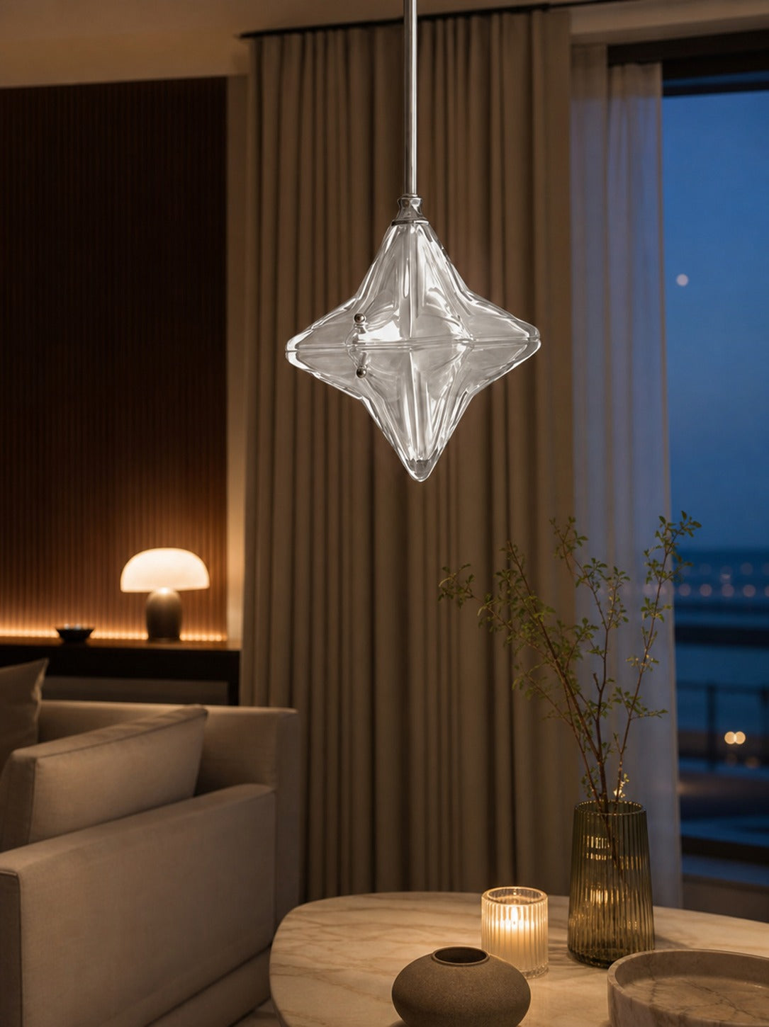 Art Deco Astris Elara Star Pendant Light – Frosted Glass Pendant with Geometric Style