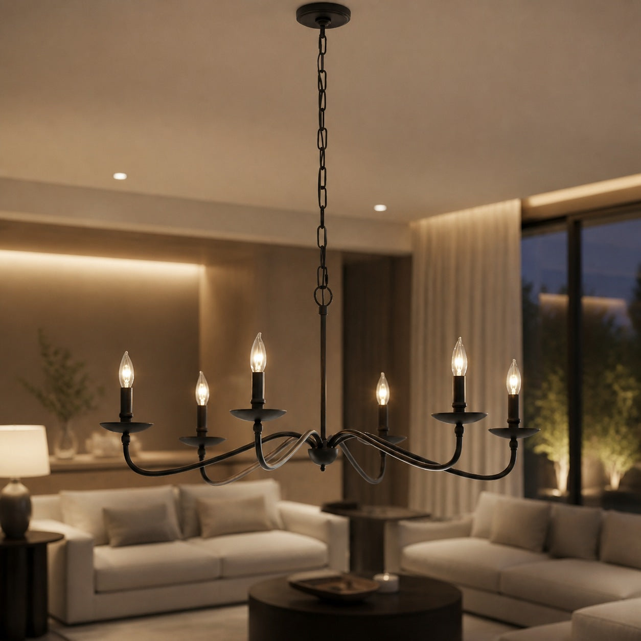 Reticula Open Iron Frame Chandelier - Indoor and Outdoor Hanging Light for Dining Room Living Room Entry